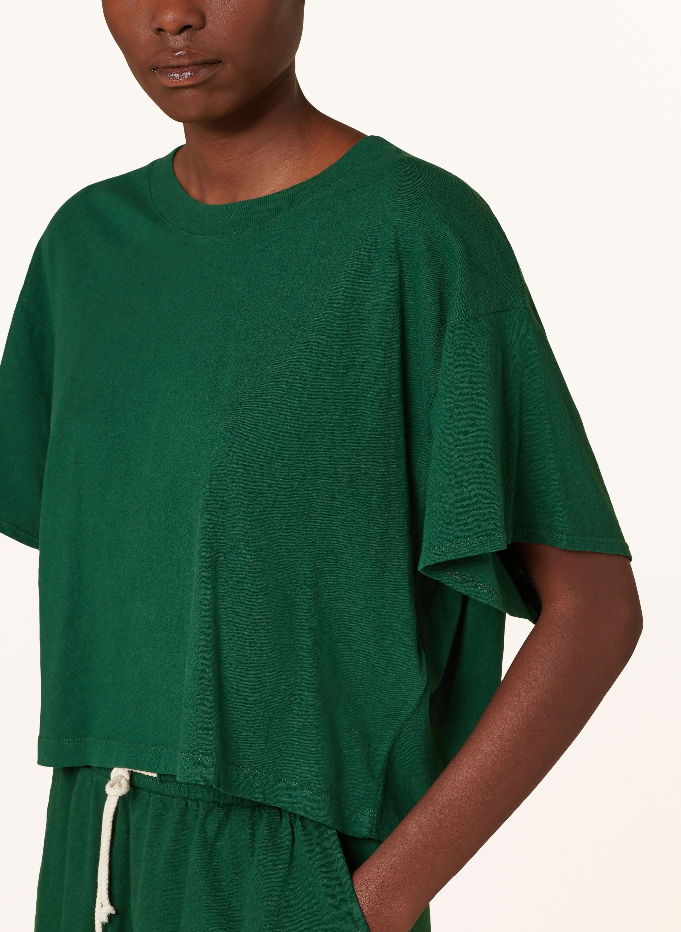 American Vintage Cropped shirt with linen, Color: GREEN (Image 4)