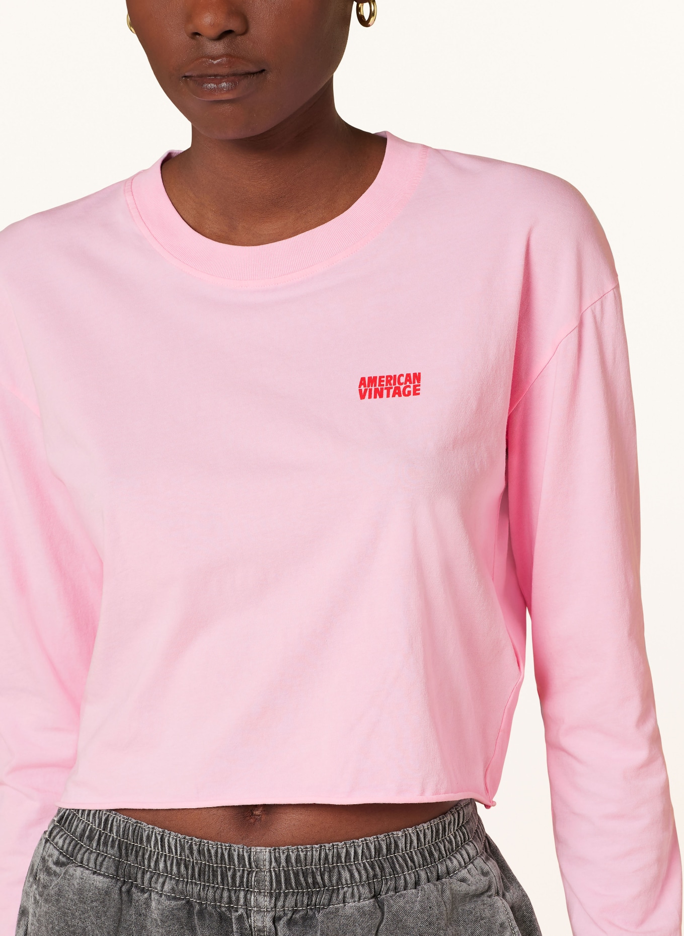 American Vintage Cropped long sleeve shirt, Color: PINK (Image 4)