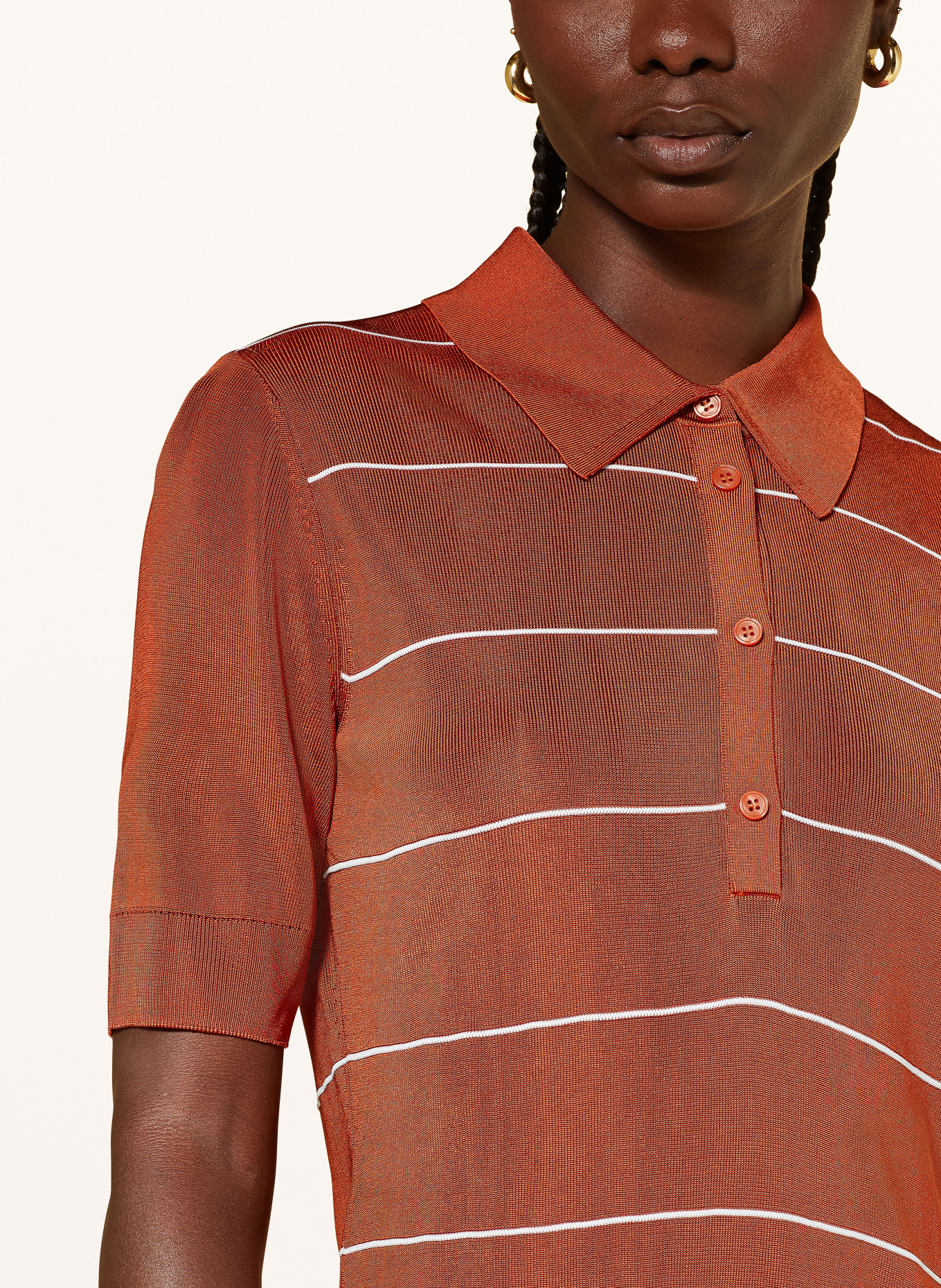 COS Knitted polo shirt, Color: DARK ORANGE/ WHITE (Image 4)