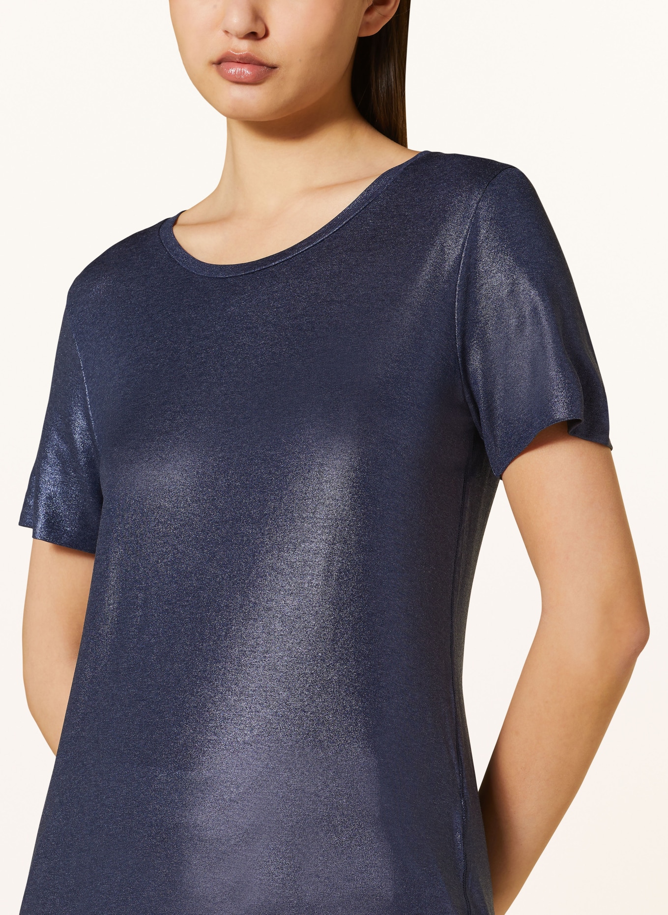 lilienfels T-shirt z błyszczącą przędzą, Kolor: GRANATOWY (Obrazek 4)