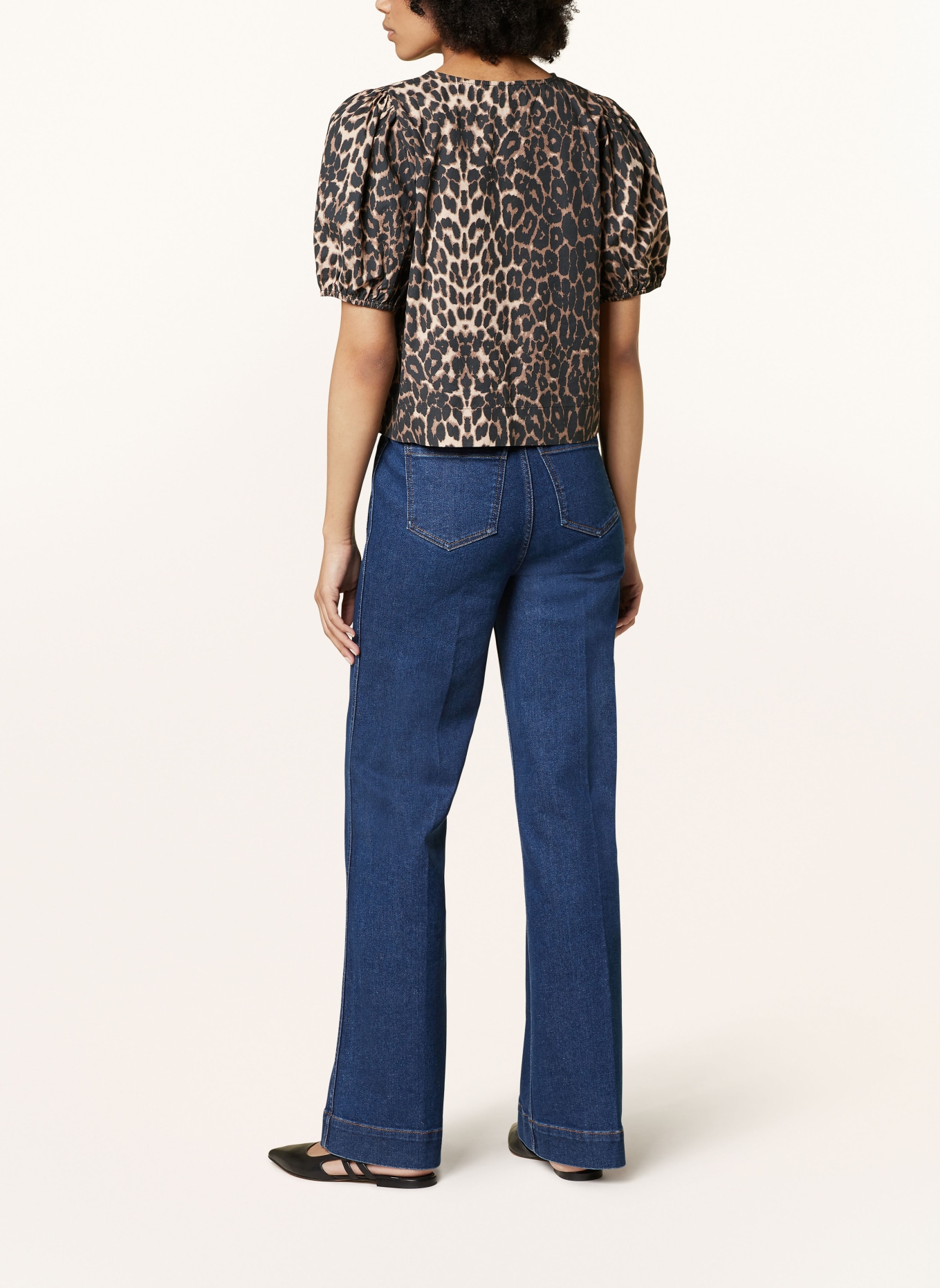NEO NOIR Cropped shirt blouse BIANCA, Color: BROWN/ BLACK/ BEIGE (Image 3)