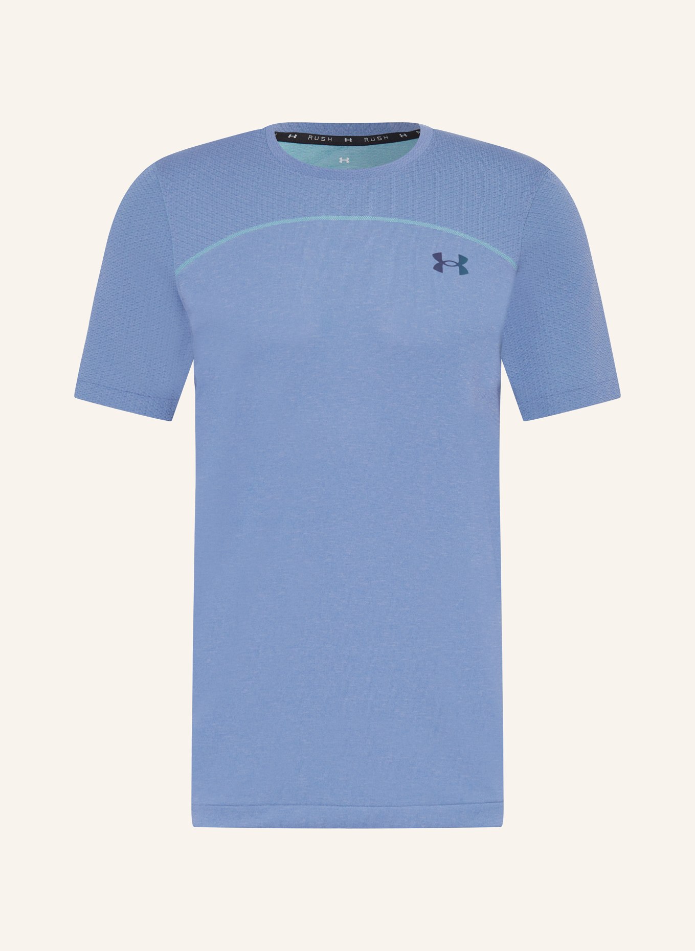 UNDER ARMOUR Běžecké tričko UA RUSH™ SEAMLESS WORDMARK, Barva: TMAVĚ MODRÁ/ SVĚTLE ZELENÁ (Obrázek 1)