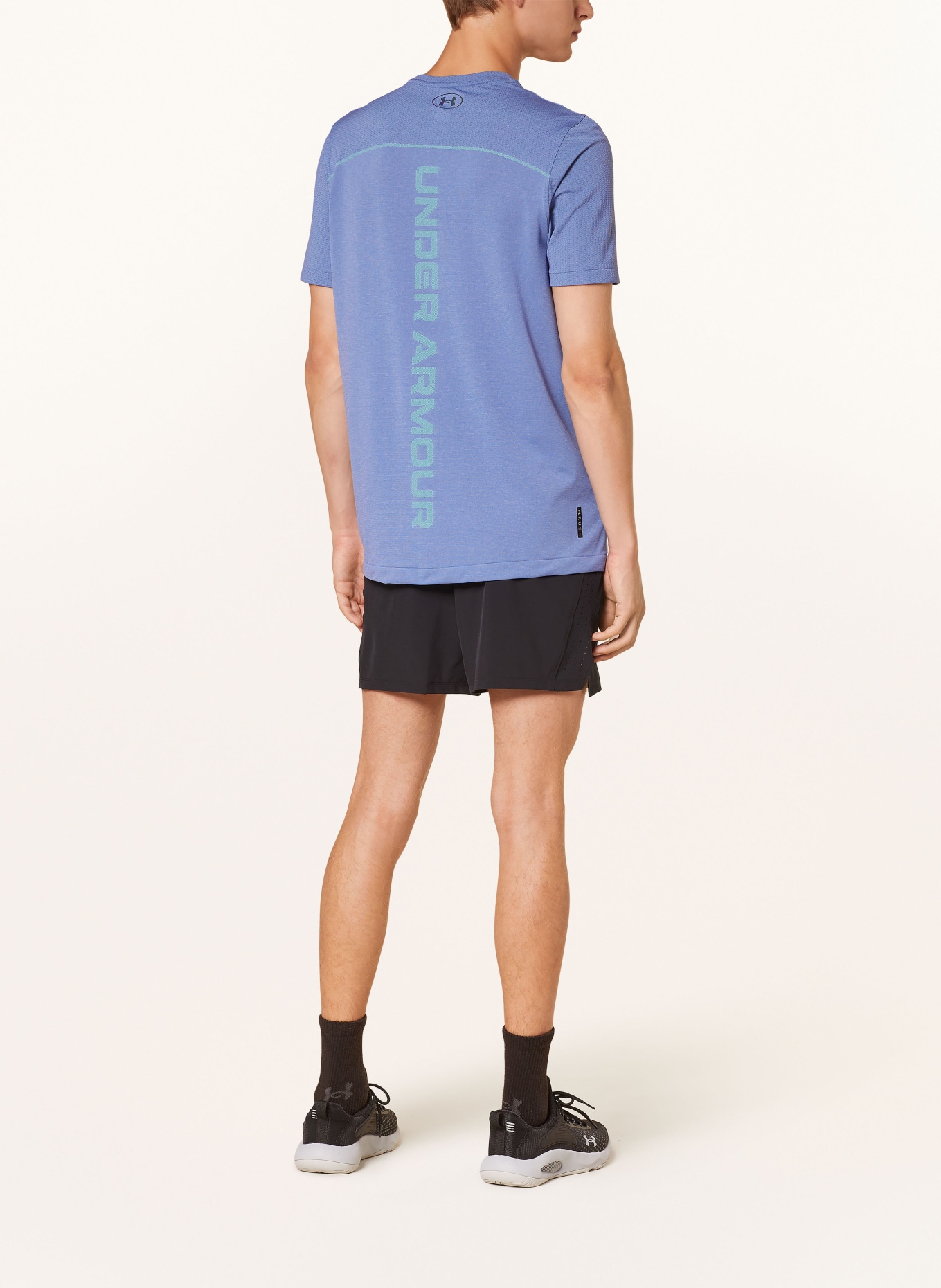 UNDER ARMOUR Running shirt UA RUSH™ SEAMLESS WORDMARK, Color: LIGHT BLUE/ LIGHT GREEN (Image 3)