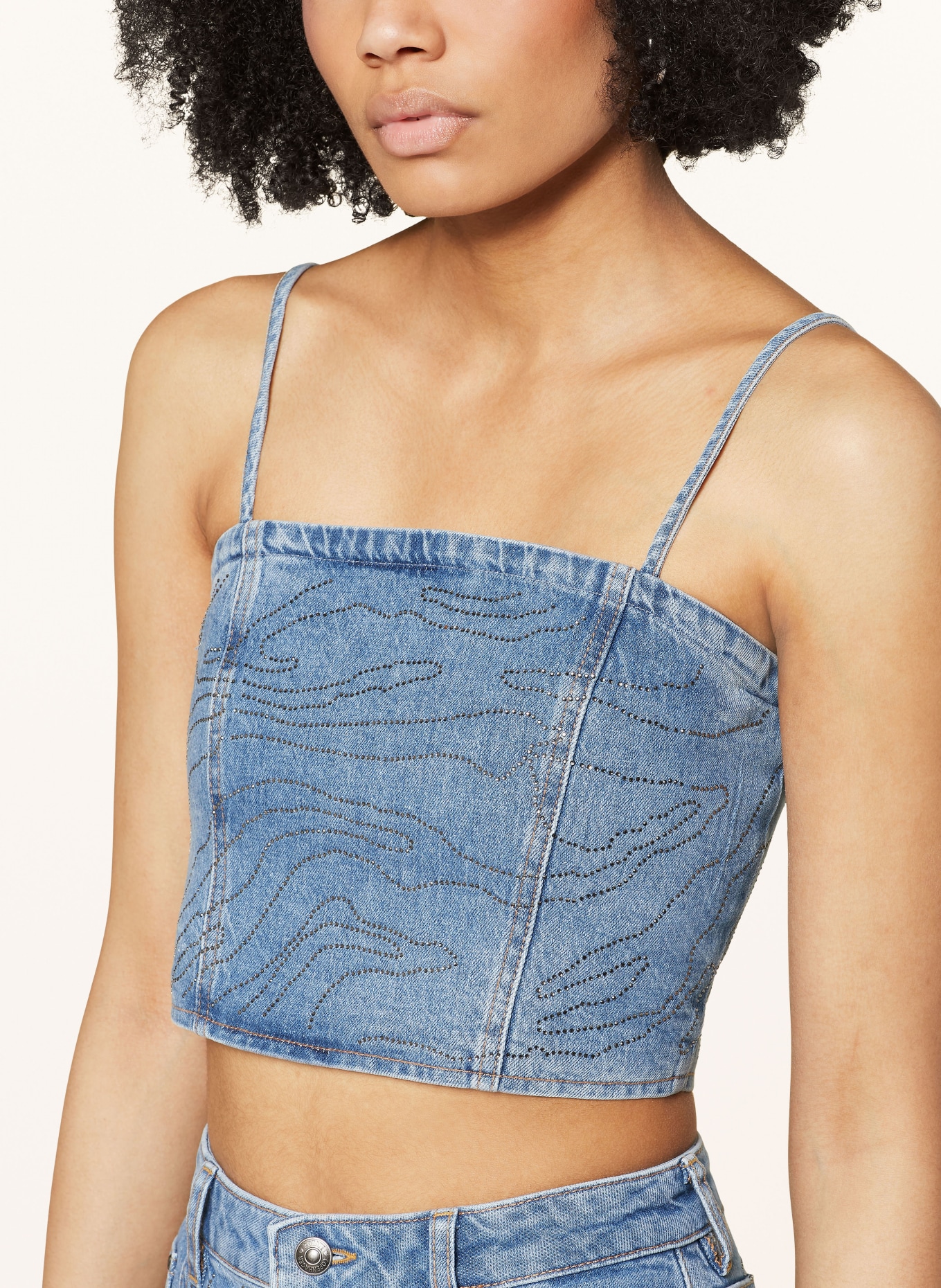 ROTATE Cropped top with decorative gem trim, Color: BLUE (Image 4)