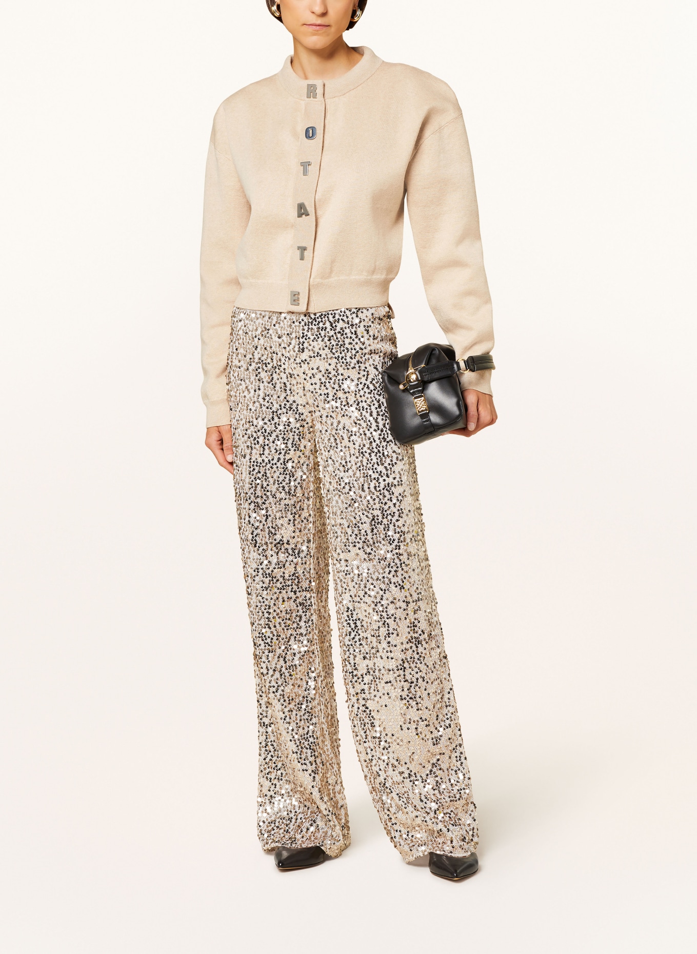ROTATE Wide leg sprania trousers with sequins, Color: BEIGE (Image 2)