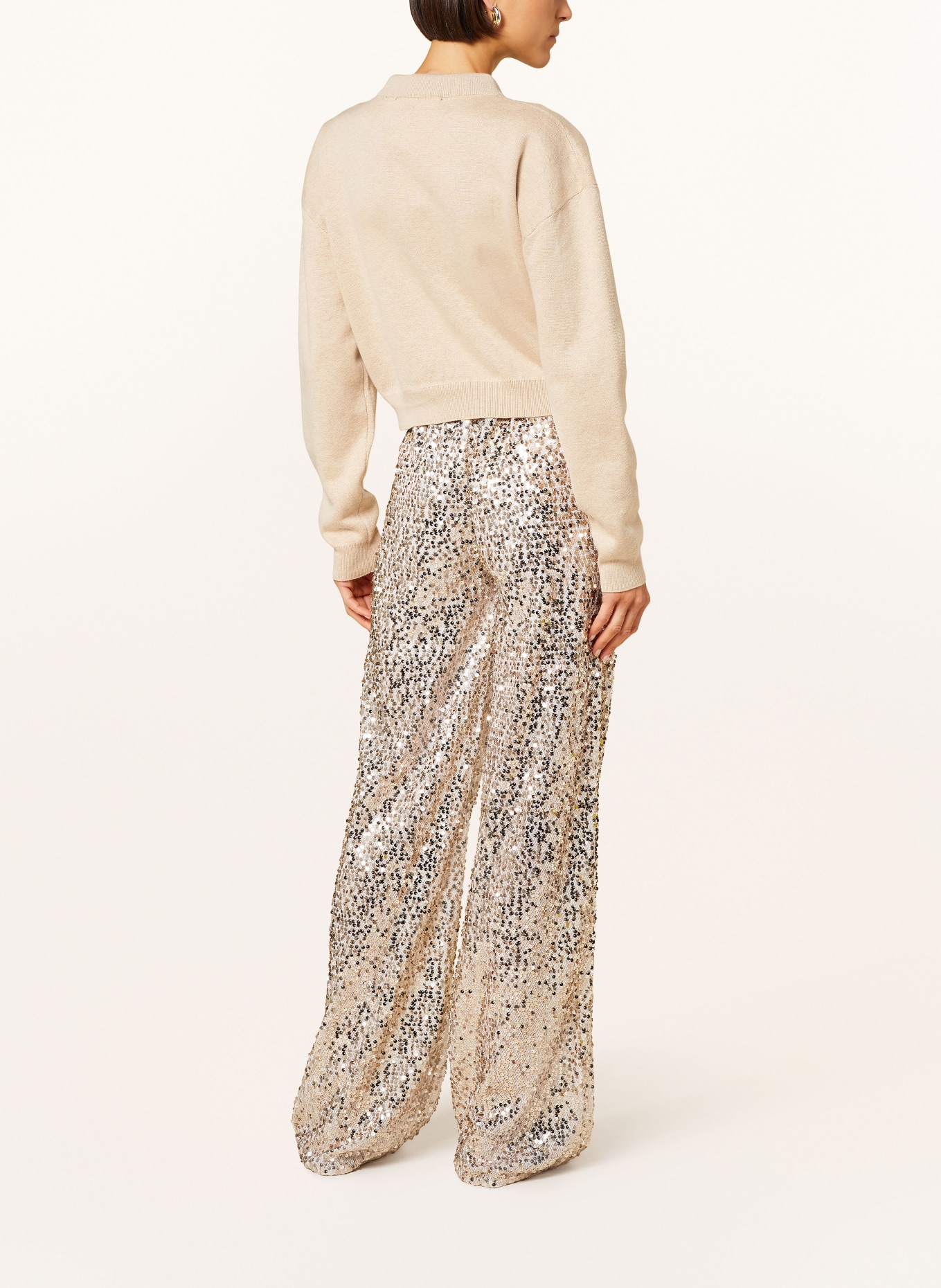 ROTATE Wide leg sprania trousers with sequins, Color: BEIGE (Image 3)