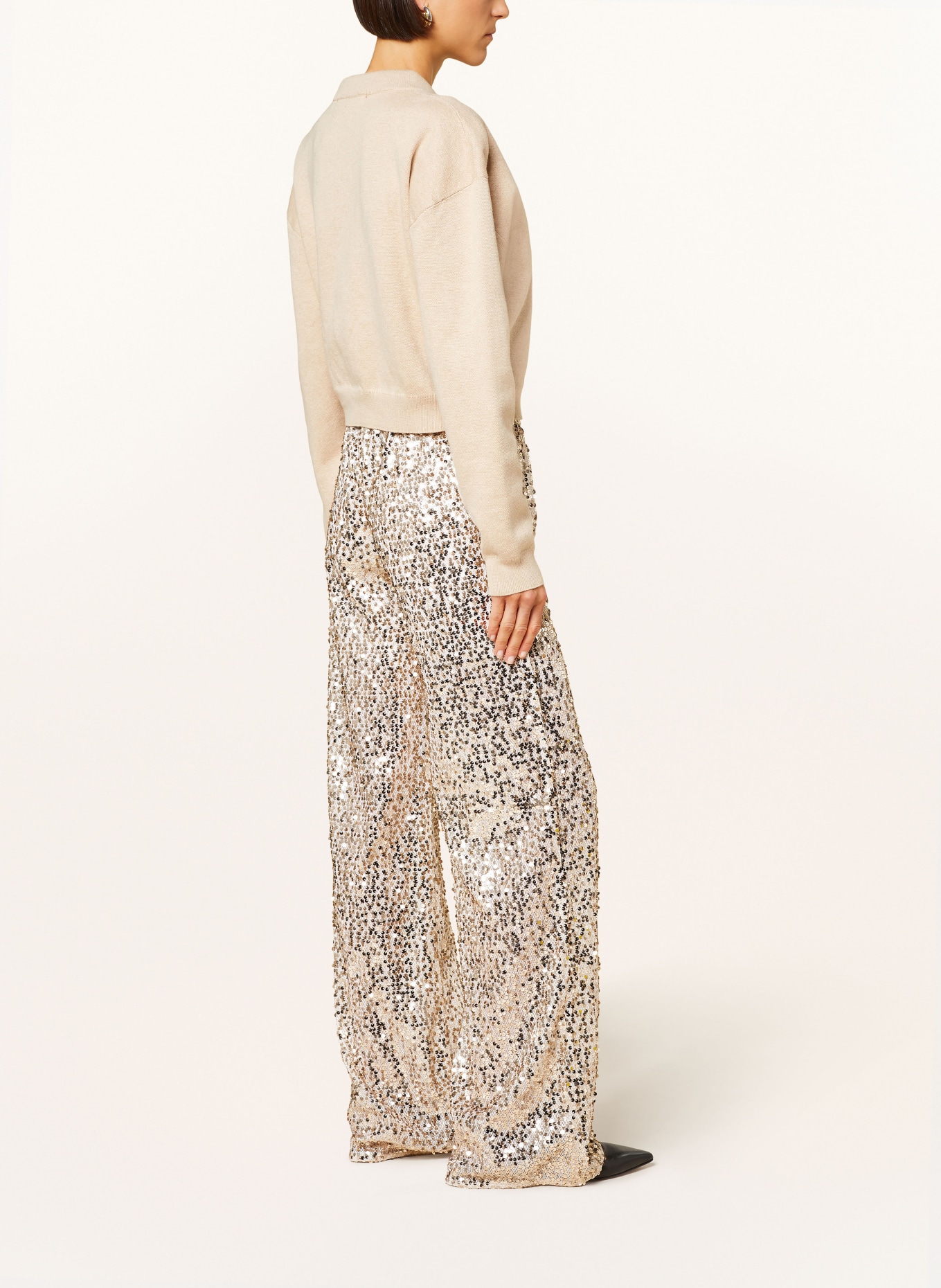 ROTATE Wide leg sprania trousers with sequins, Color: BEIGE (Image 4)