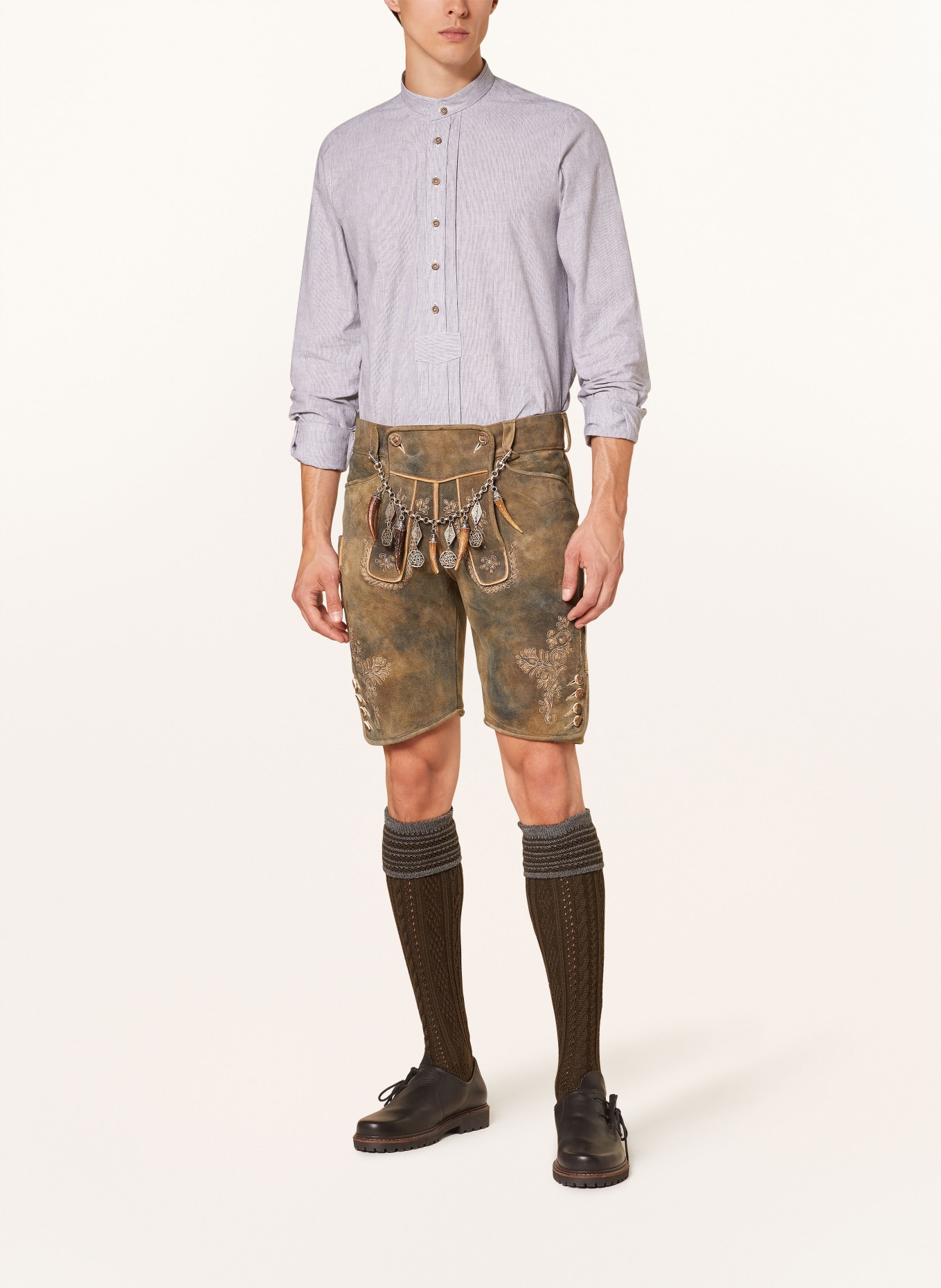 Grasegger Trachtenhemd KOPEKE Slim Fit mit Leinen und Stehkragen: GRAU / WEISS