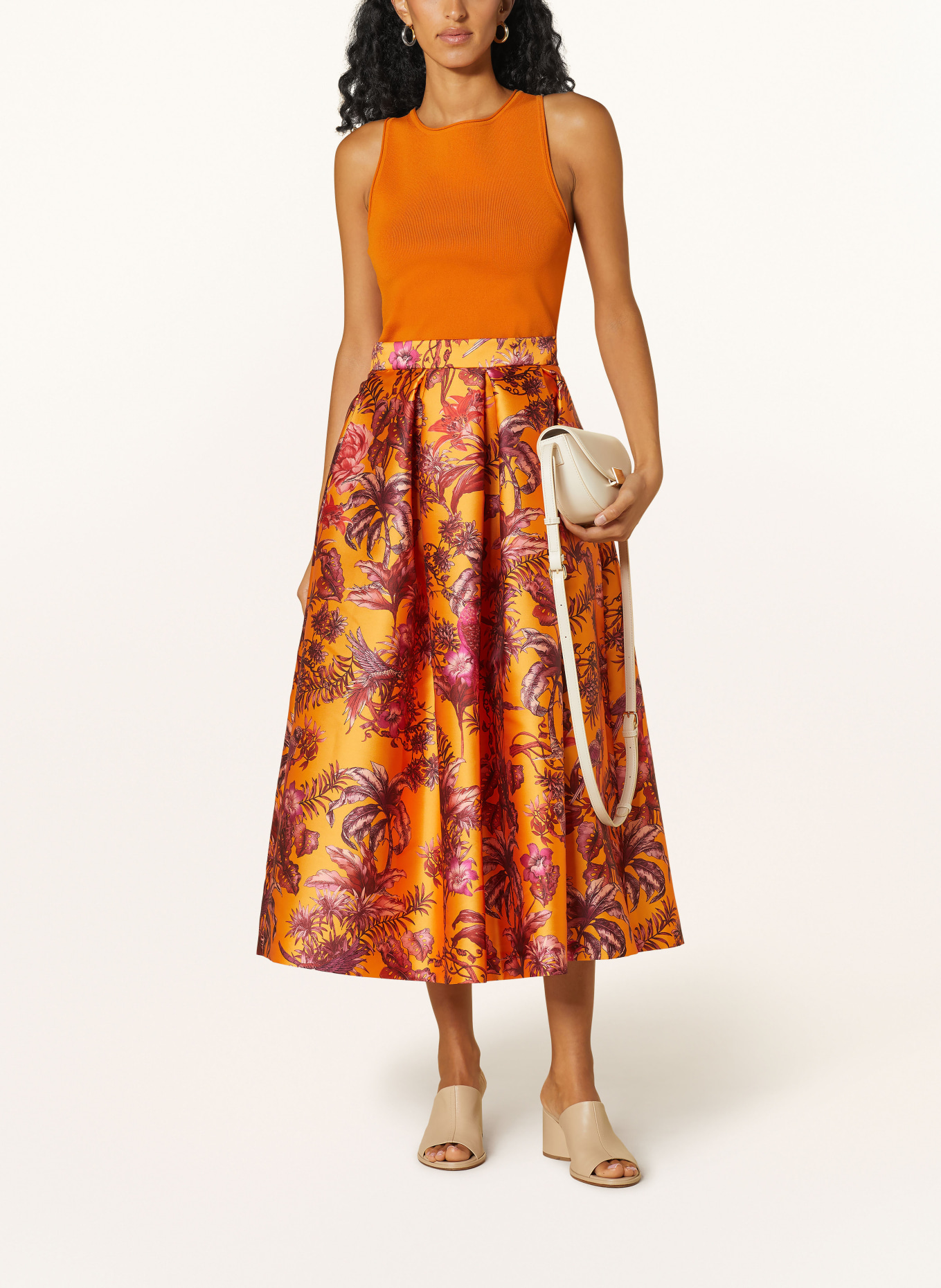 Satin skirt orange top