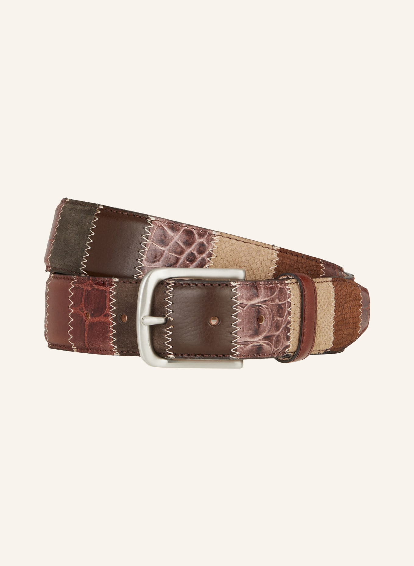 LINDENMANN Leather belt: BROWN / LIGHT BROWN / GRAY