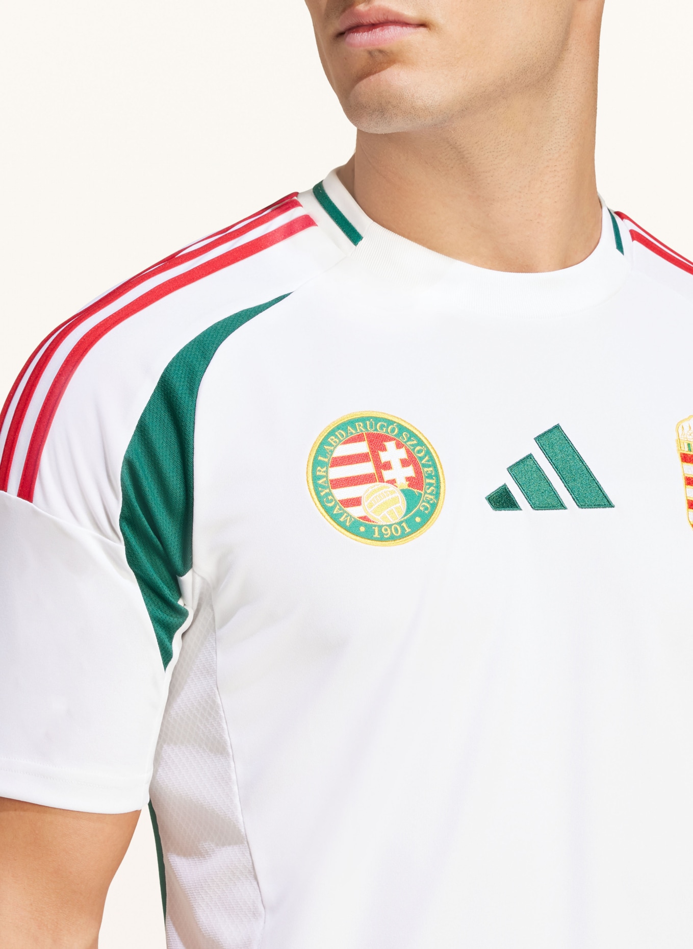 adidas Away jersey HUNGARY 24 for men, Color: WHITE/ DARK GREEN/ RED (Image 4)