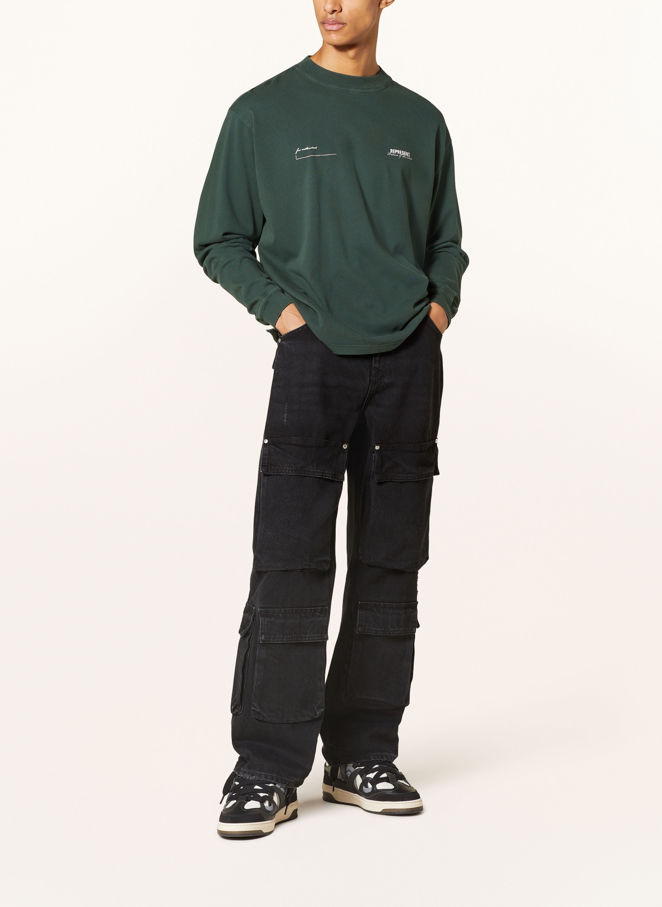 REPRESENT Longsleeve PATRON OF THE CLUB: DUNKELGRÜN / WEISS / TAUPE