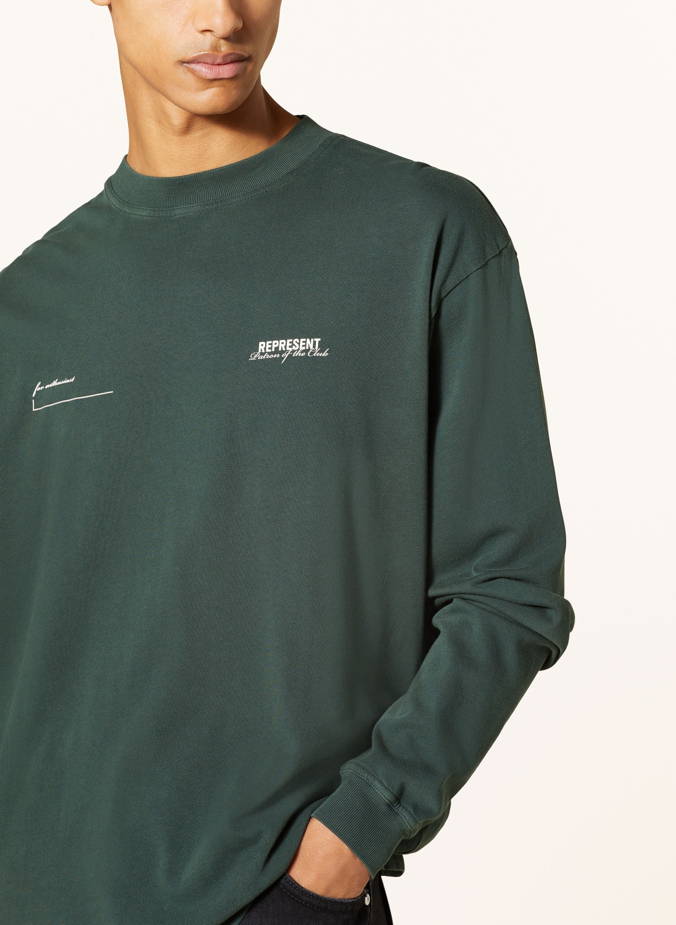 REPRESENT Longsleeve PATRON OF THE CLUB: DUNKELGRÜN / WEISS / TAUPE