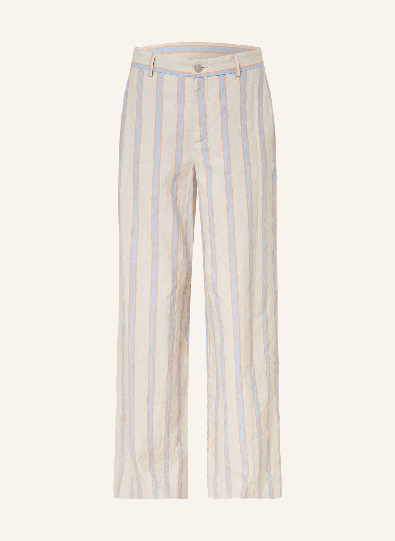 VANILIA Wide leg trousers with linen, Color: BEIGE/ LIGHT BLUE/ DARK ORANGE (Image 1)