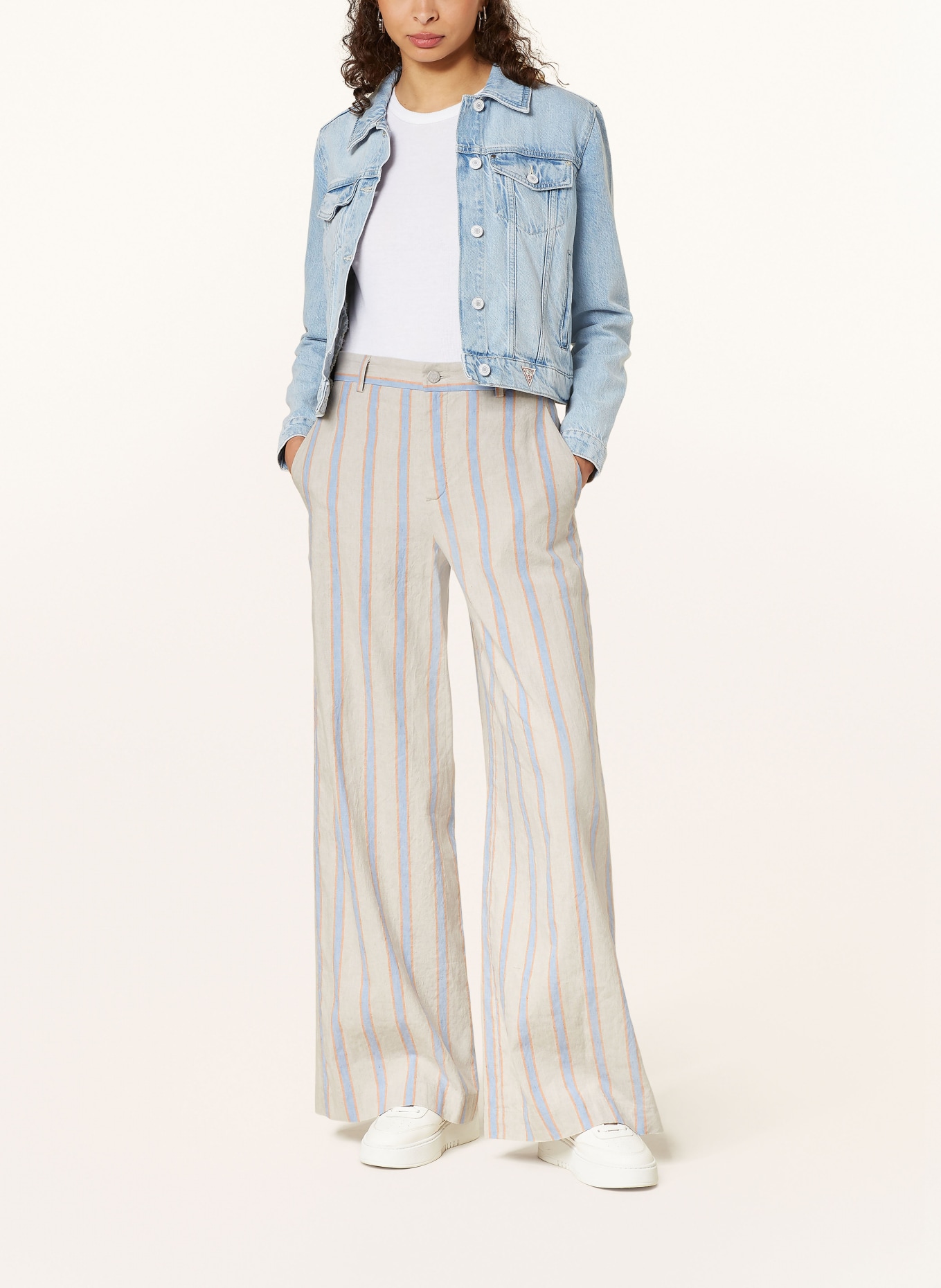 VANILIA Wide leg trousers with linen, Color: BEIGE/ LIGHT BLUE/ DARK ORANGE (Image 2)