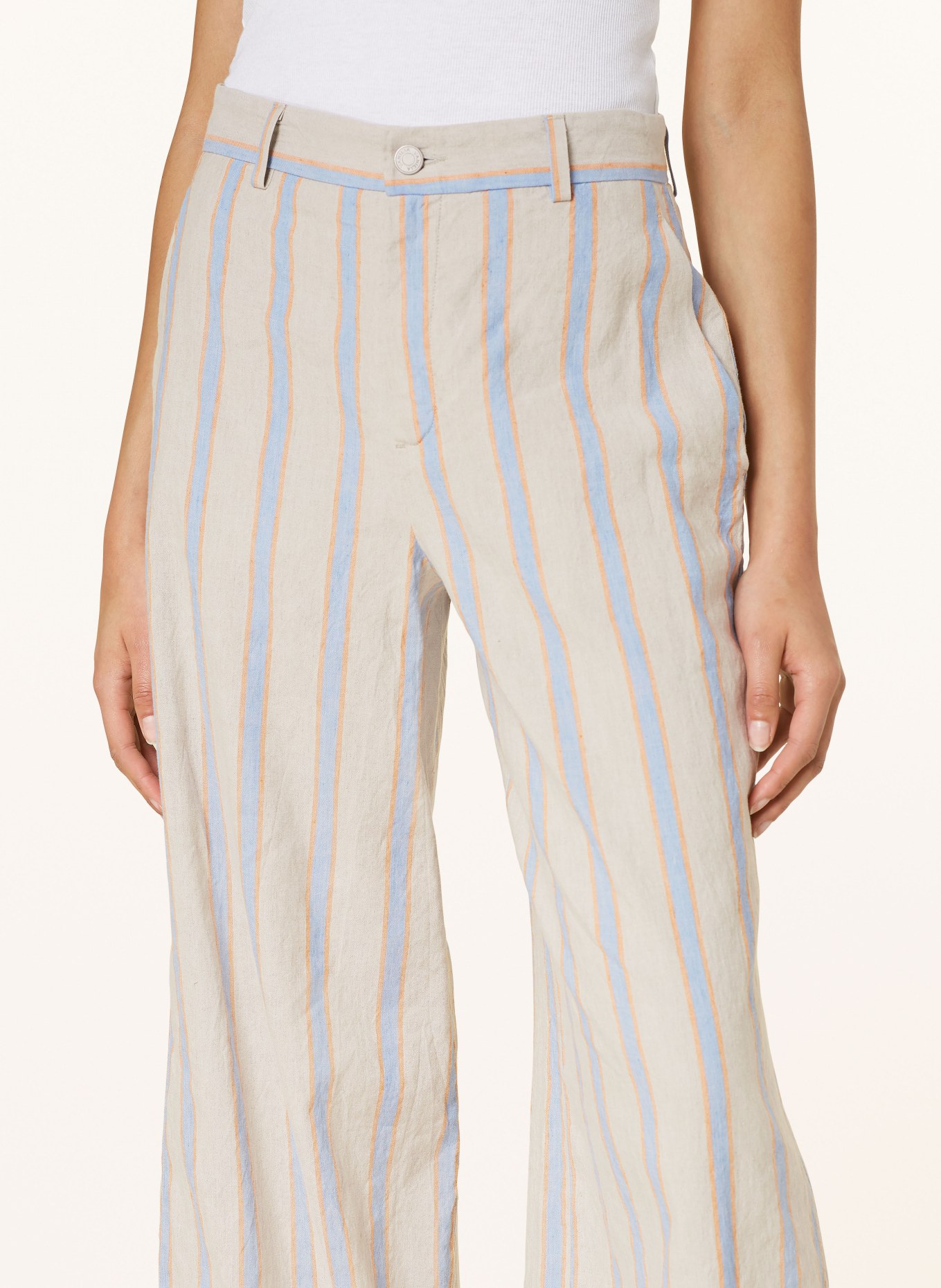 VANILIA Wide leg trousers with linen, Color: BEIGE/ LIGHT BLUE/ DARK ORANGE (Image 5)