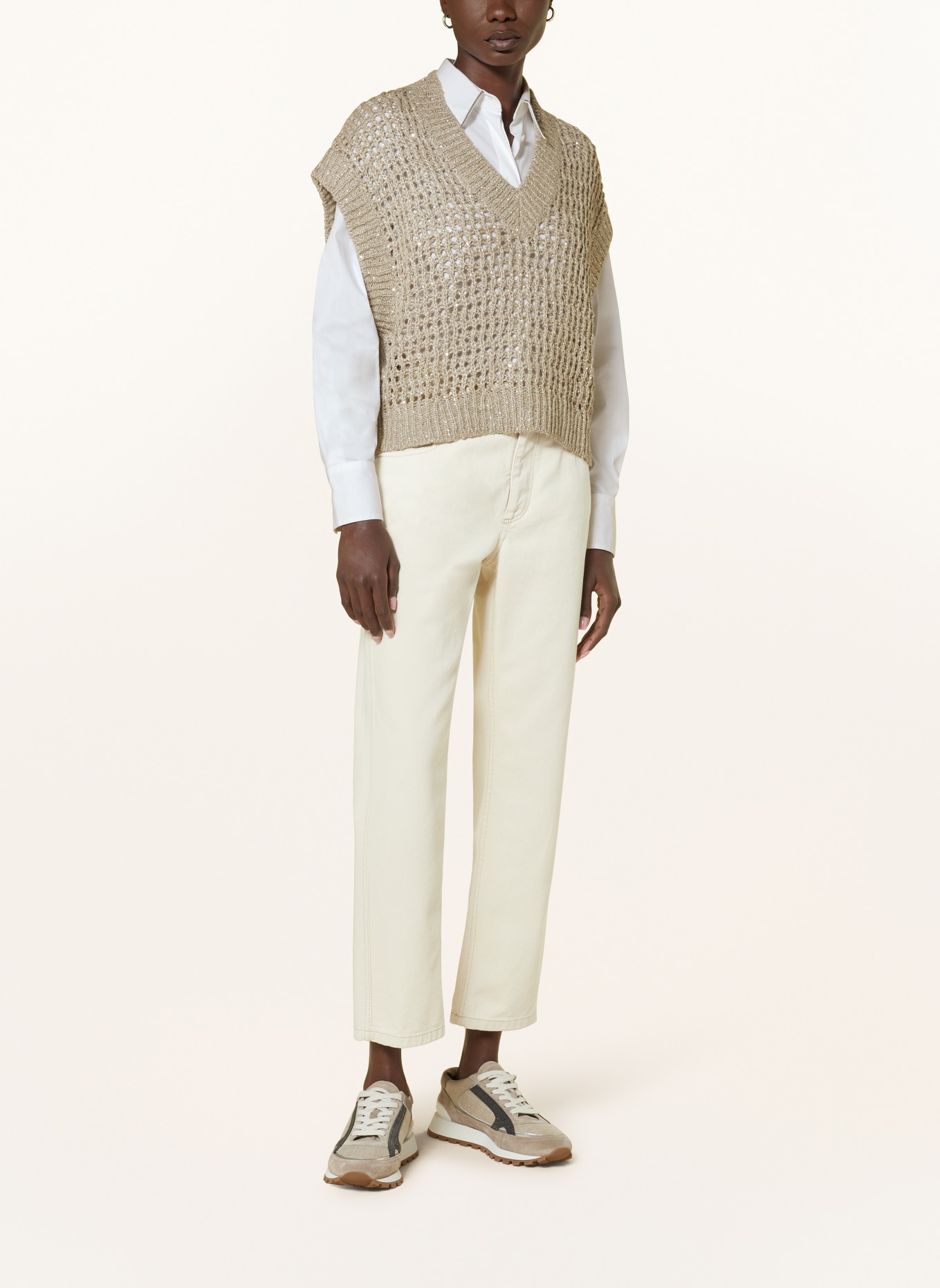 BRUNELLO CUCINELLI Knit shirt with silk and linen, Color: BEIGE (Image 2)