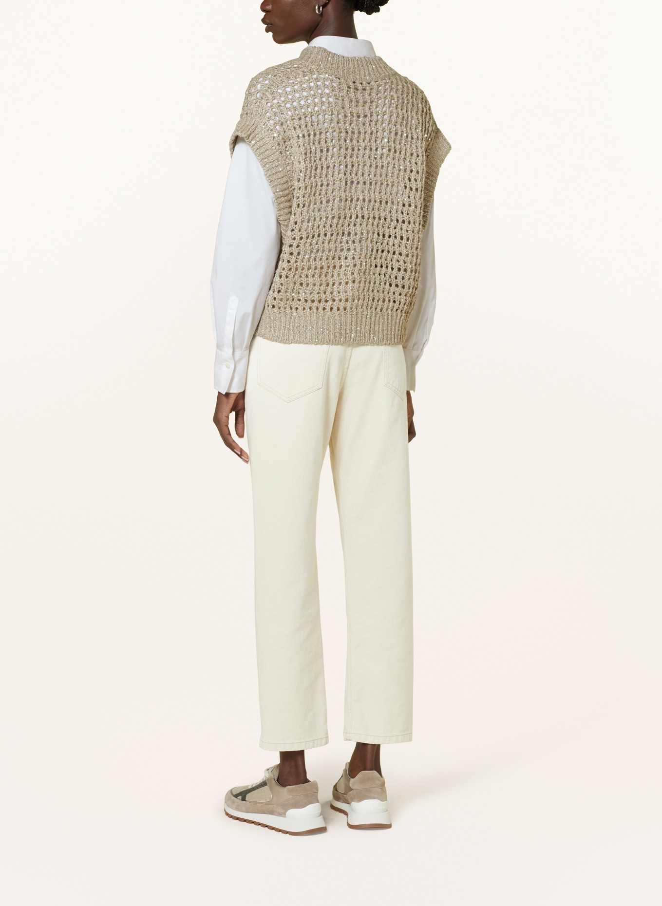 BRUNELLO CUCINELLI Knit shirt with silk and linen, Color: BEIGE (Image 3)