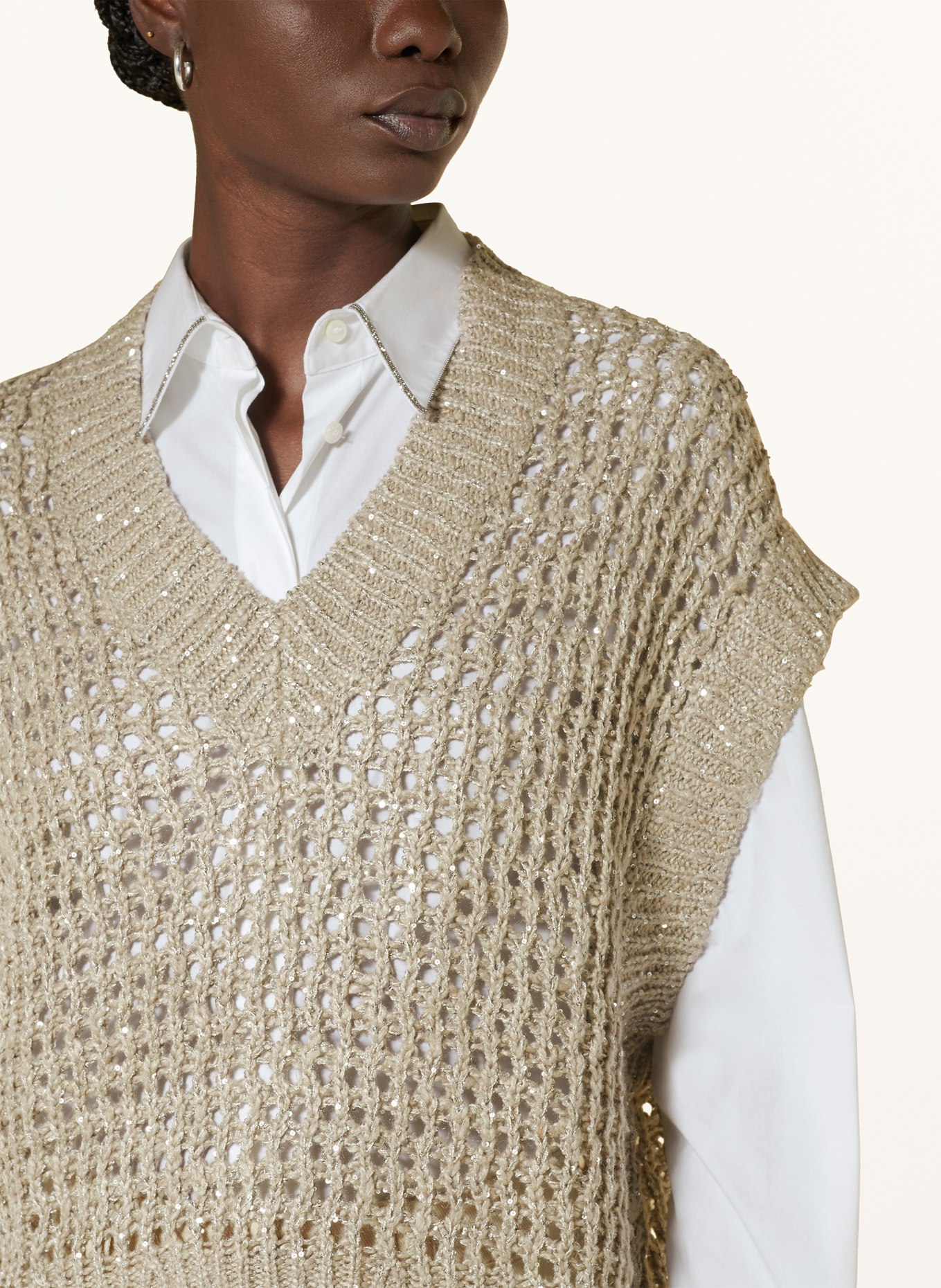 BRUNELLO CUCINELLI Knit shirt with silk and linen, Color: BEIGE (Image 4)