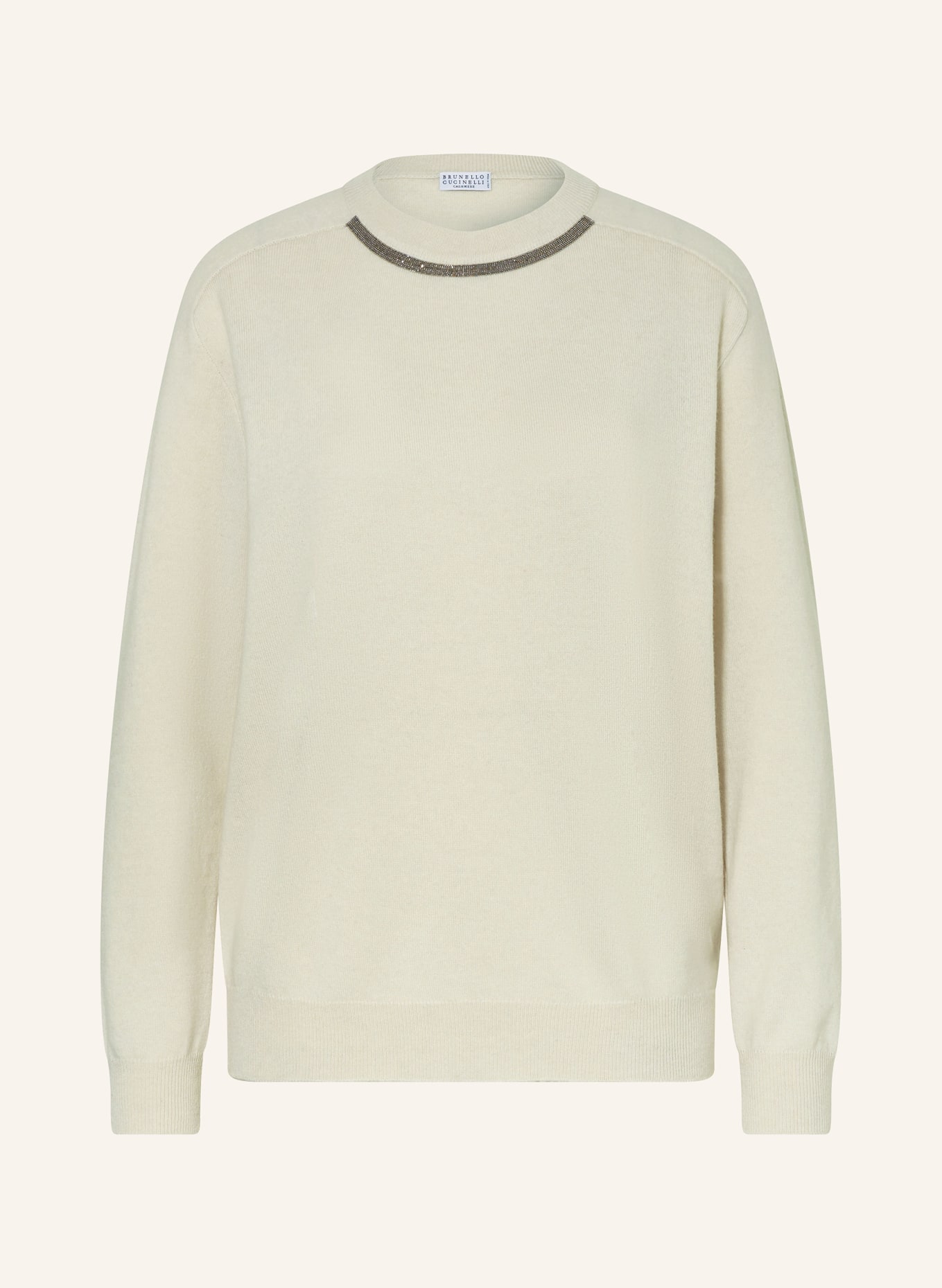 BRUNELLO CUCINELLI Cashmere-Pullover mit Schmuckperlen, Farbe: CREME (Bild 1)