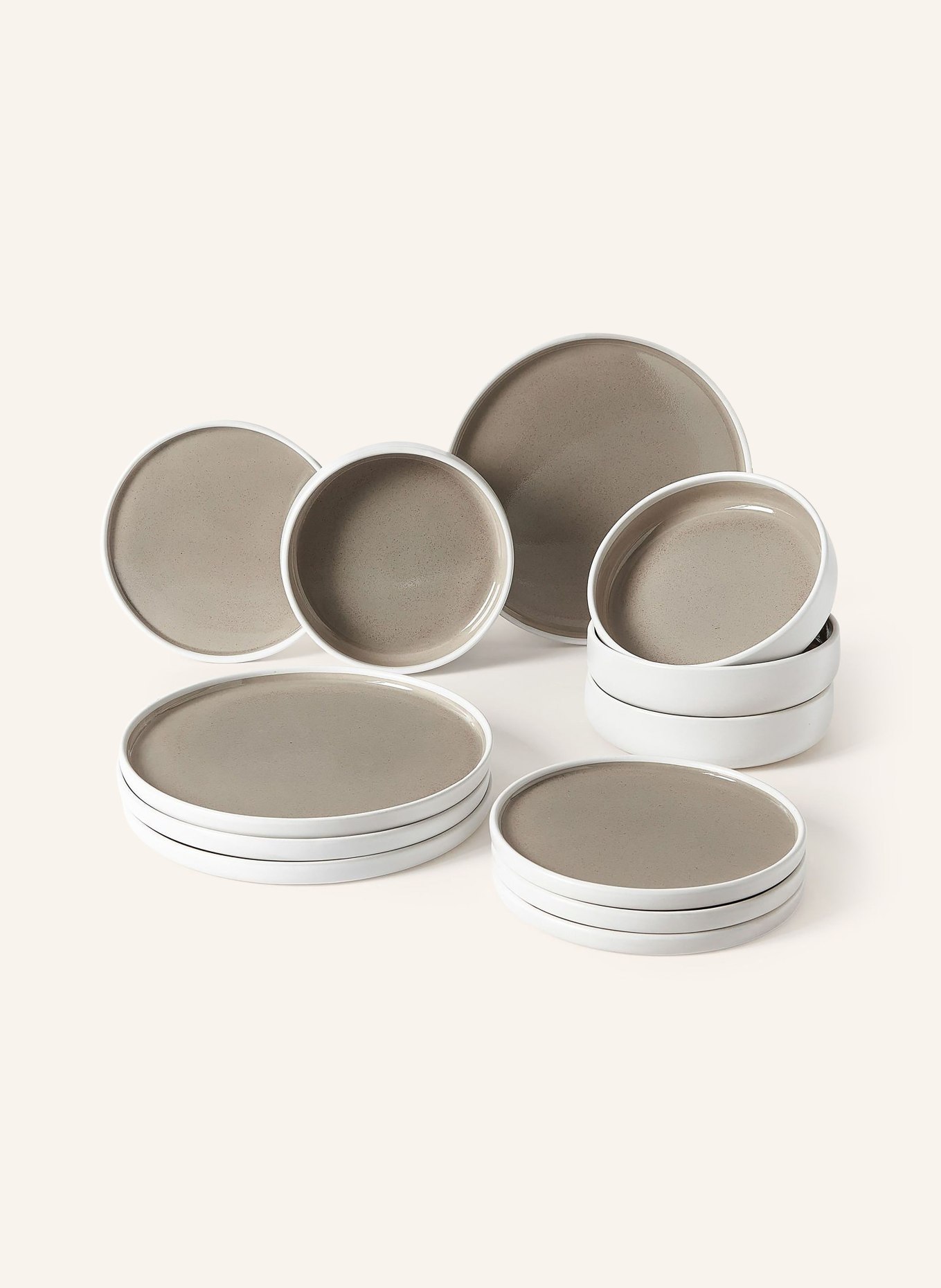 Westwing Collection 12-piece Plate and bowl set GINGER, Color: LIGHT BROWN/ BROWN (Image 1)