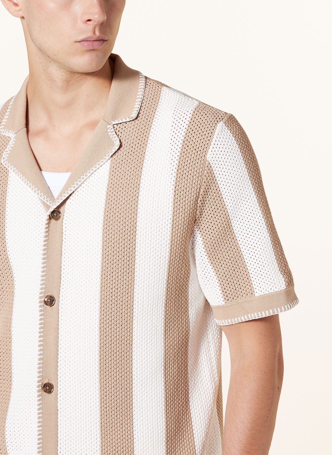 REISS Knit shirt NAXOS regular fit, Color: LIGHT BROWN/ CREAM (Image 4)