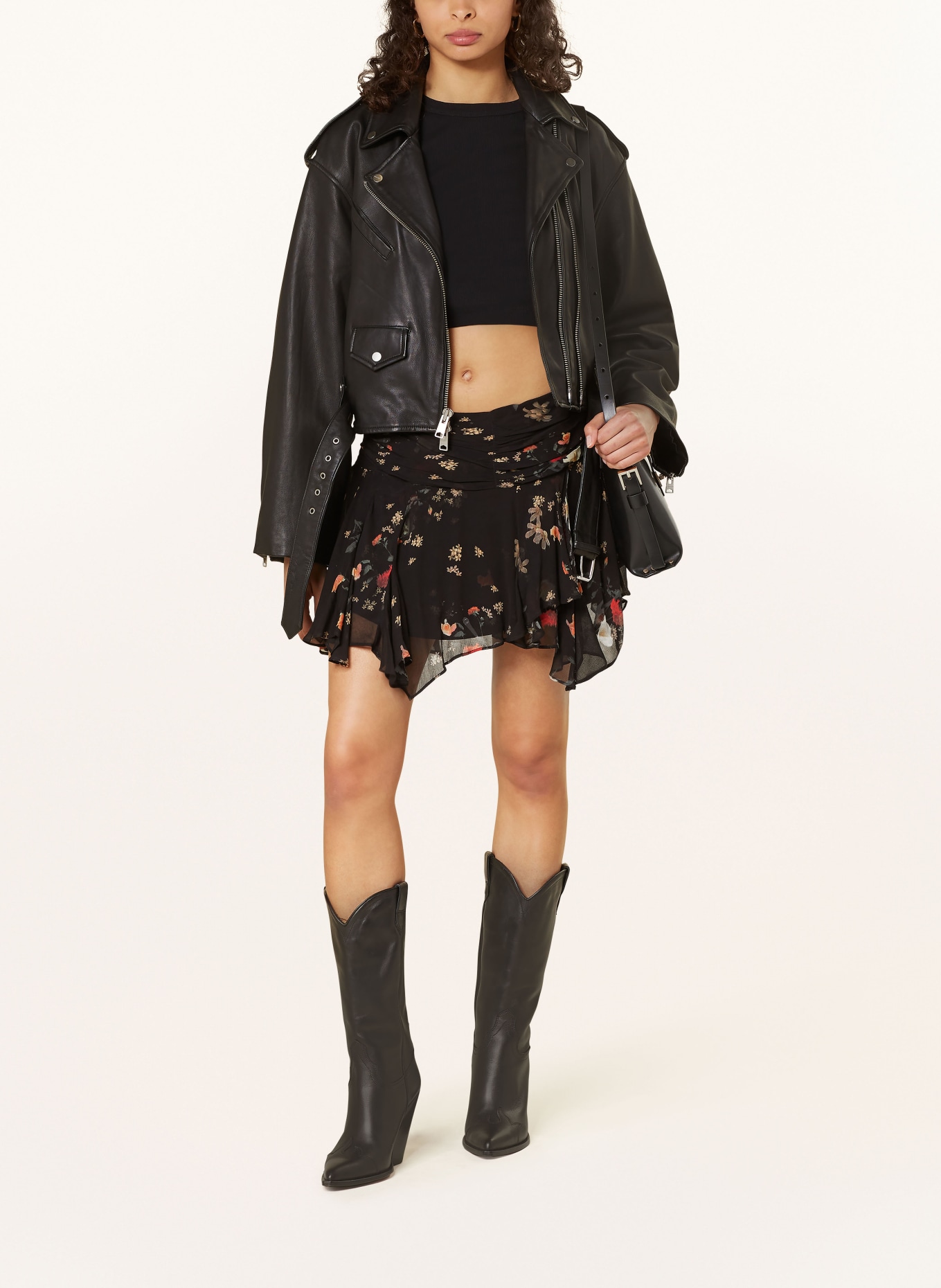 ALLSAINTS Skirt ERICA KORA, Color: BLACK/ CREAM/ ORANGE (Image 2)