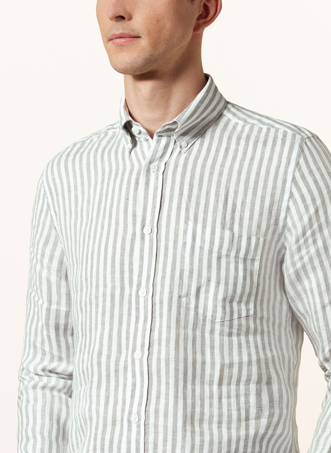 REISS Linen shirt QUEENS regular fit, Color: CREAM/ LIGHT GREEN (Image 4)