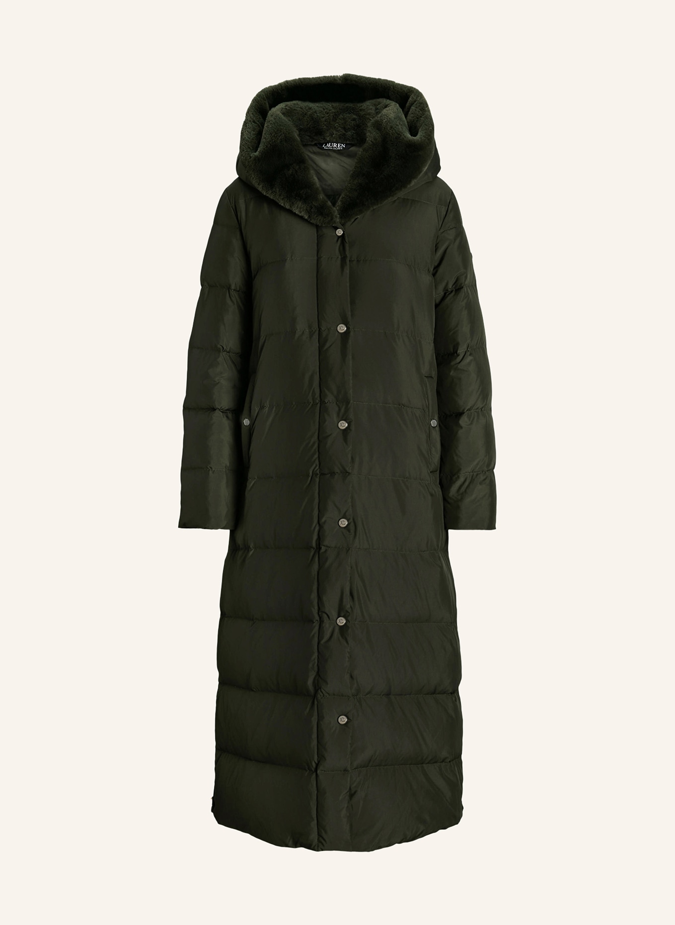 LAUREN RALPH LAUREN Down coat with faux fur in khaki