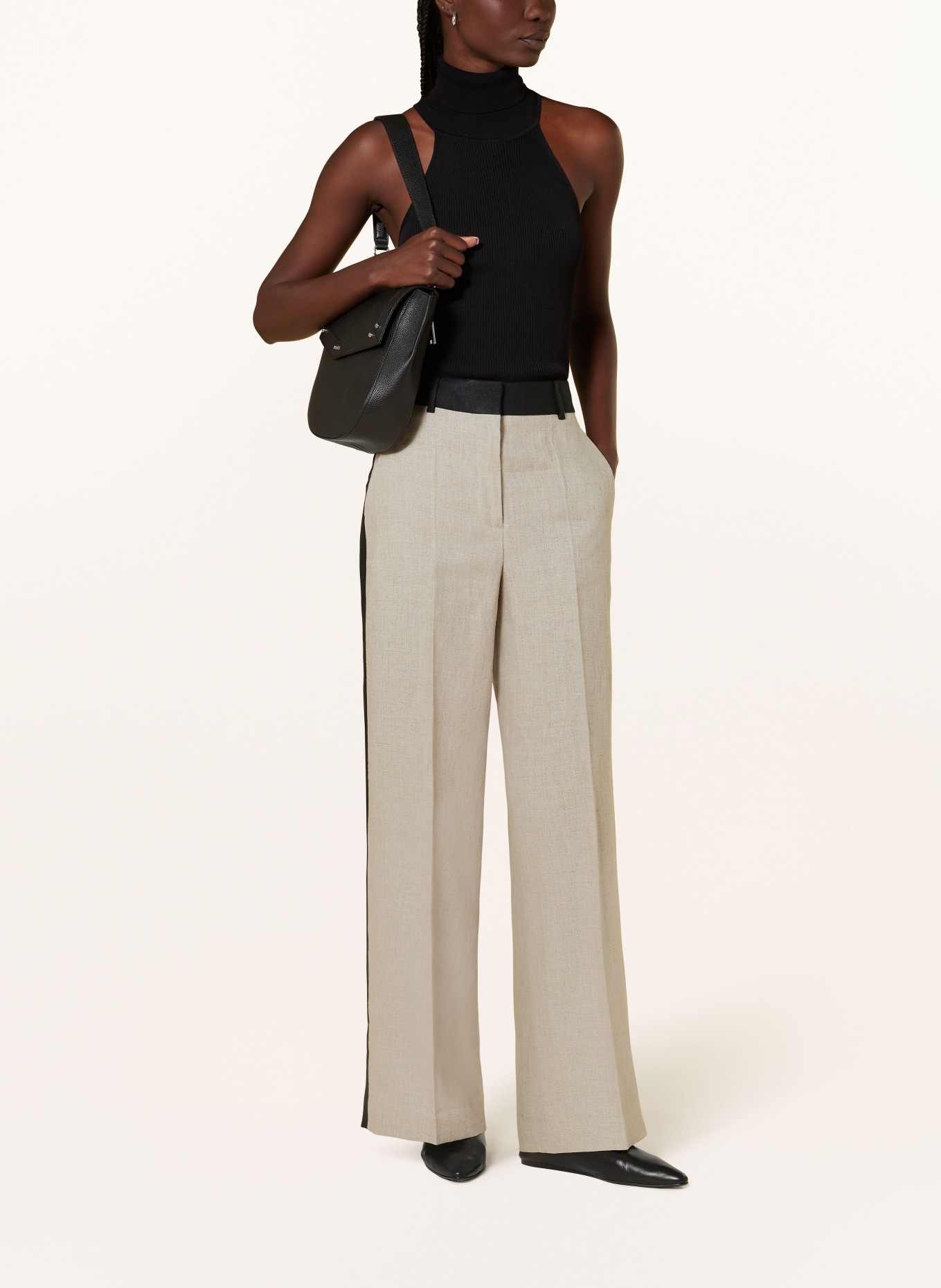 REISS Linen trousers LUELLA with tuxedo stripe, Color: BEIGE/ BLACK (Image 2)