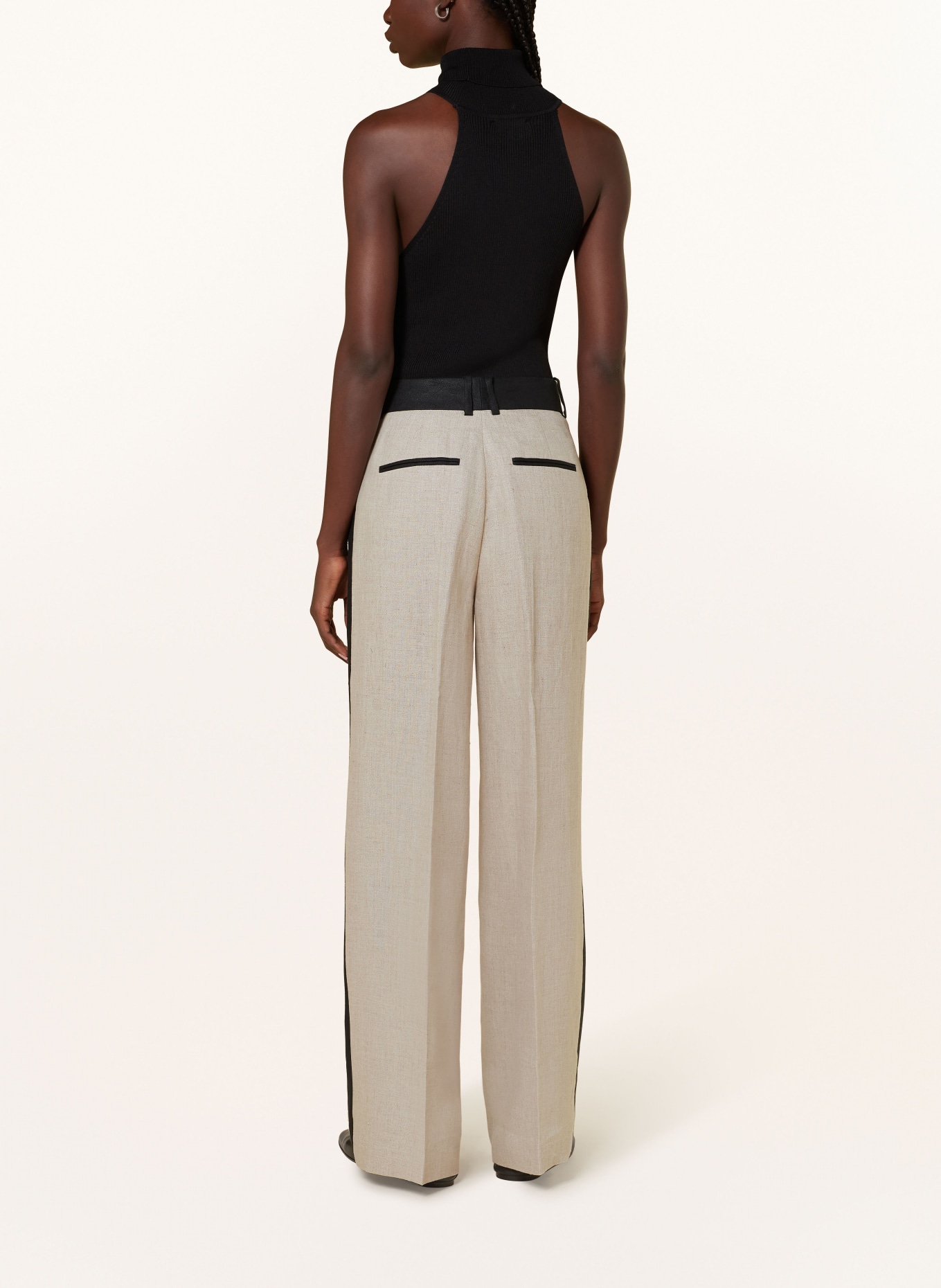 REISS Linen trousers LUELLA with tuxedo stripe, Color: BEIGE/ BLACK (Image 3)