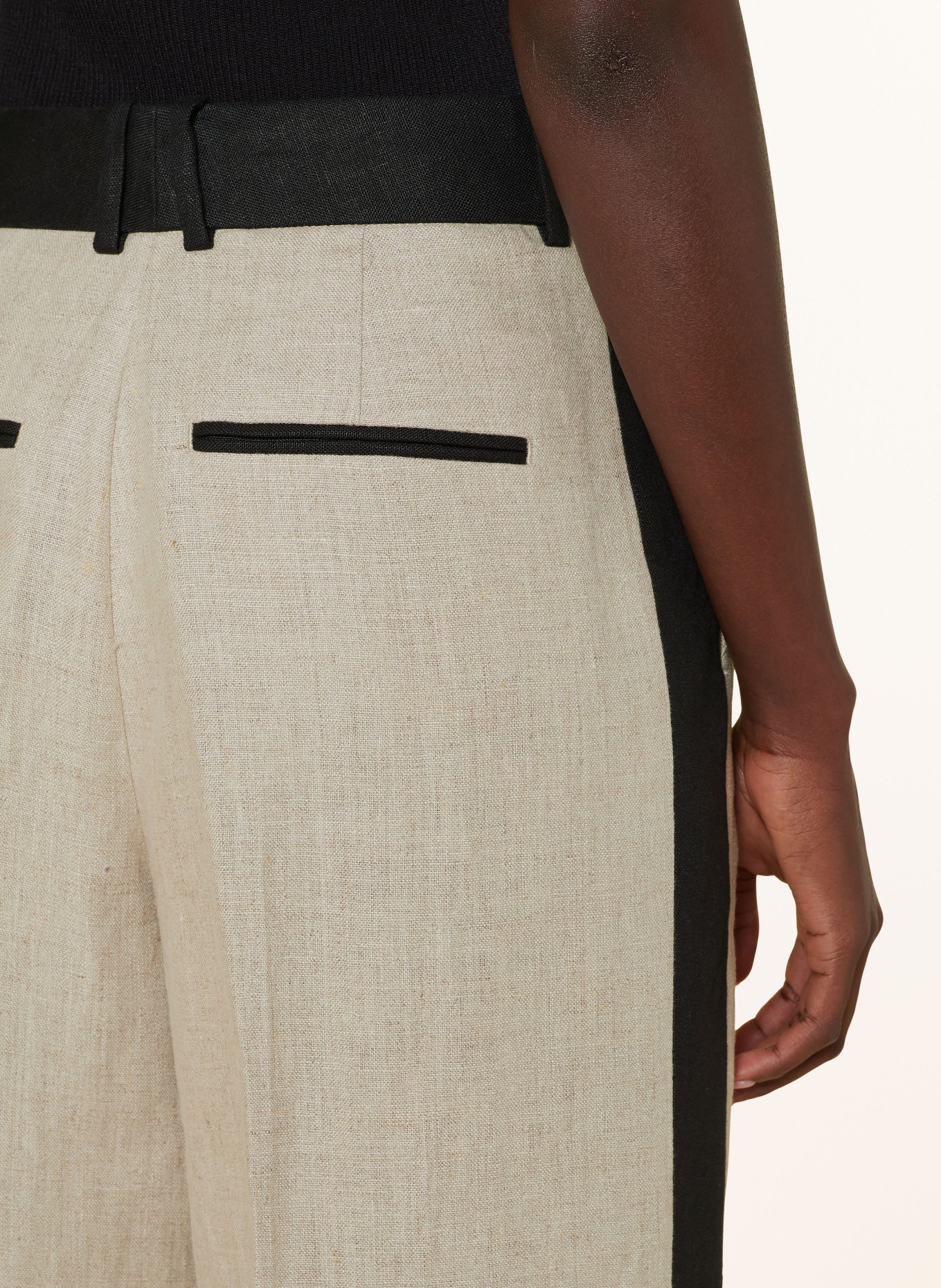 REISS Linen trousers LUELLA with tuxedo stripe, Color: BEIGE/ BLACK (Image 5)