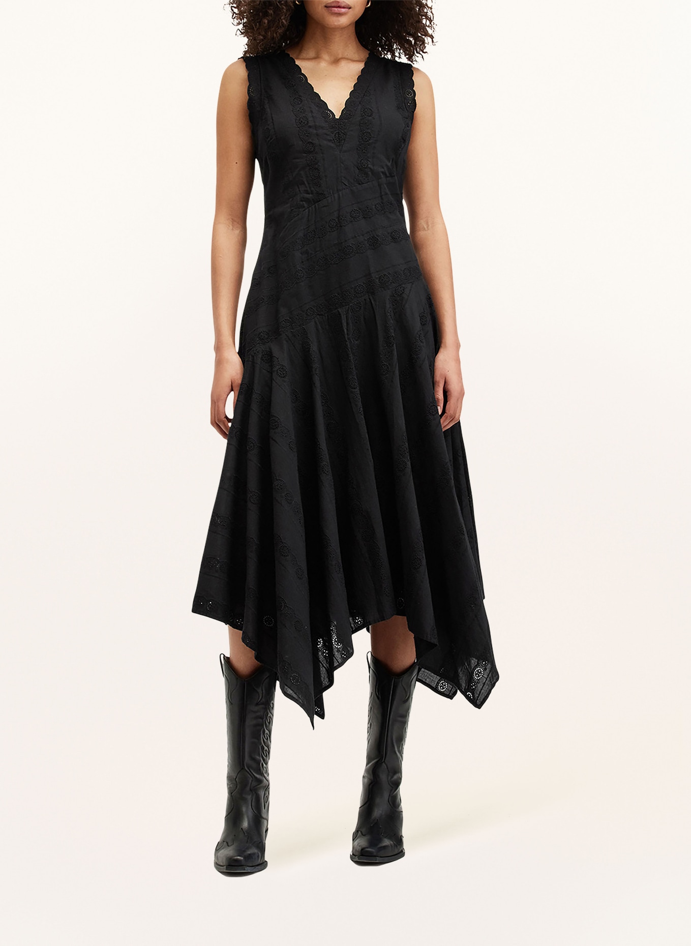 ALLSAINTS Dress AVANIA with broderie anglaise, Color: BLACK (Image 2)