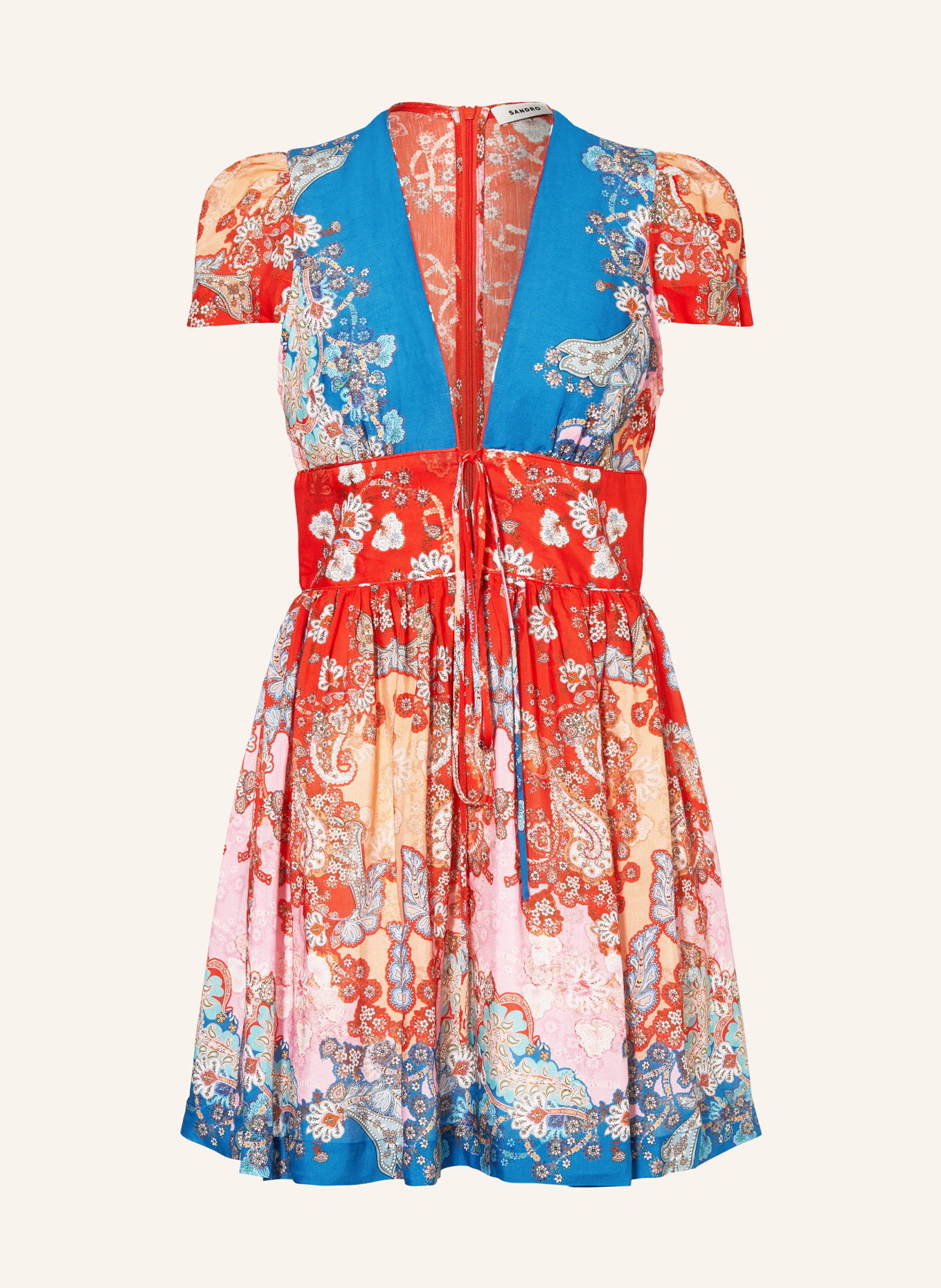 SANDRO Kleid mit Leinen, Farbe: ROT/ BLAU (Bild 1)