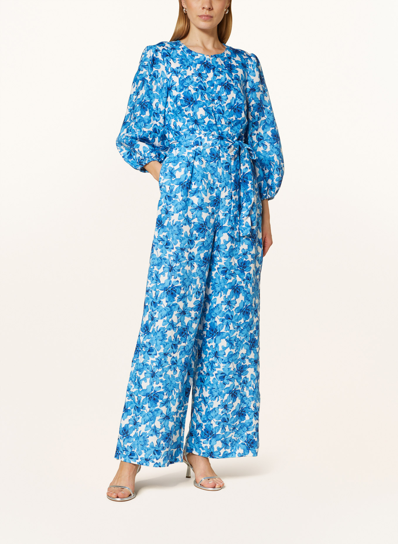 Phase Eight Jumpsuit ROSEY with linen and 3/4 sleeves, Color: BLUE/ DARK BLUE/ WHITE (Image 2)
