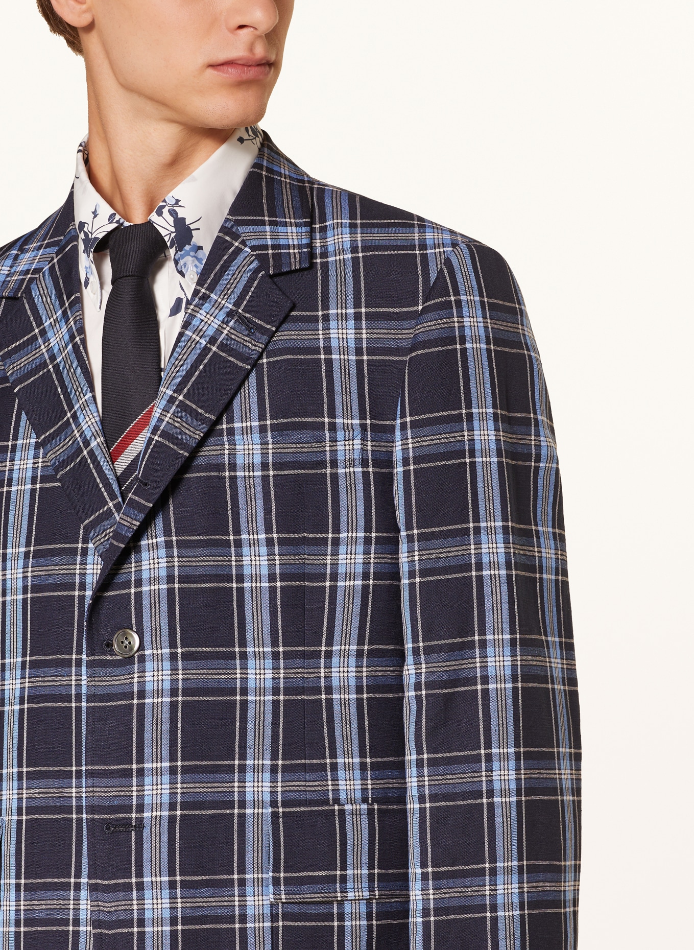 THOM BROWNE. Tailored jacket regular fit with linen, Color: DARK BLUE/ LIGHT BLUE (Image 5)