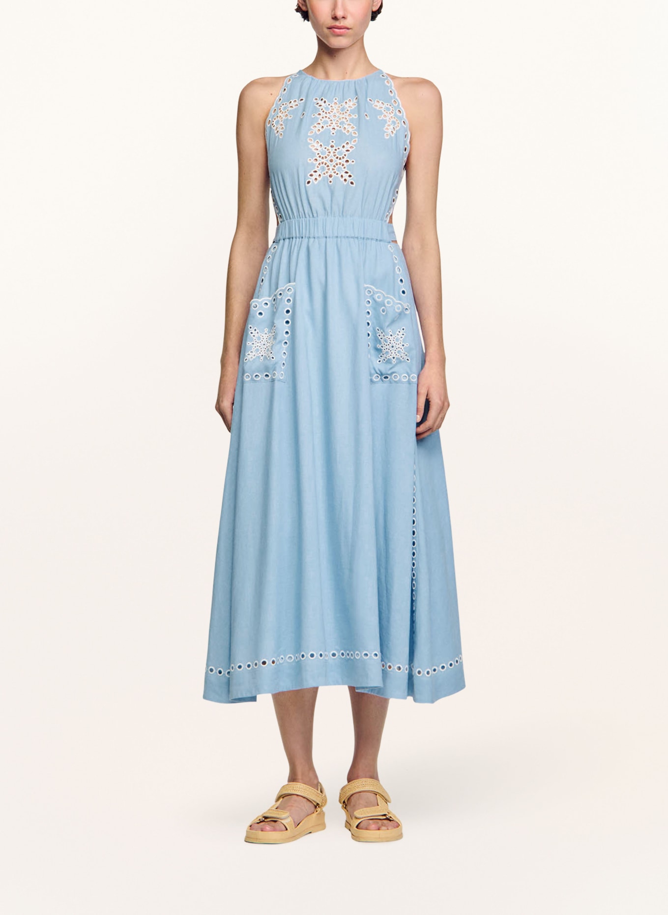 SANDRO Kleid mit Cut-outs und Leinen, Farbe: HELLBLAU (Bild 2)