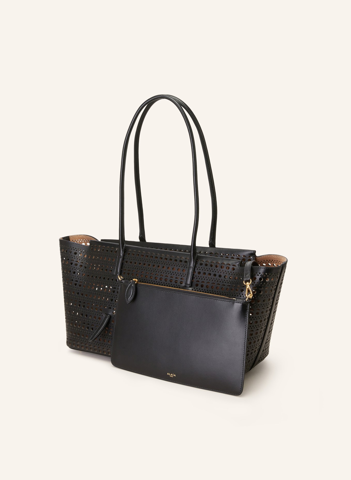 ALAÏA Shopper NEW MINA 32 with pouch, Color: BLACK (Image 2)