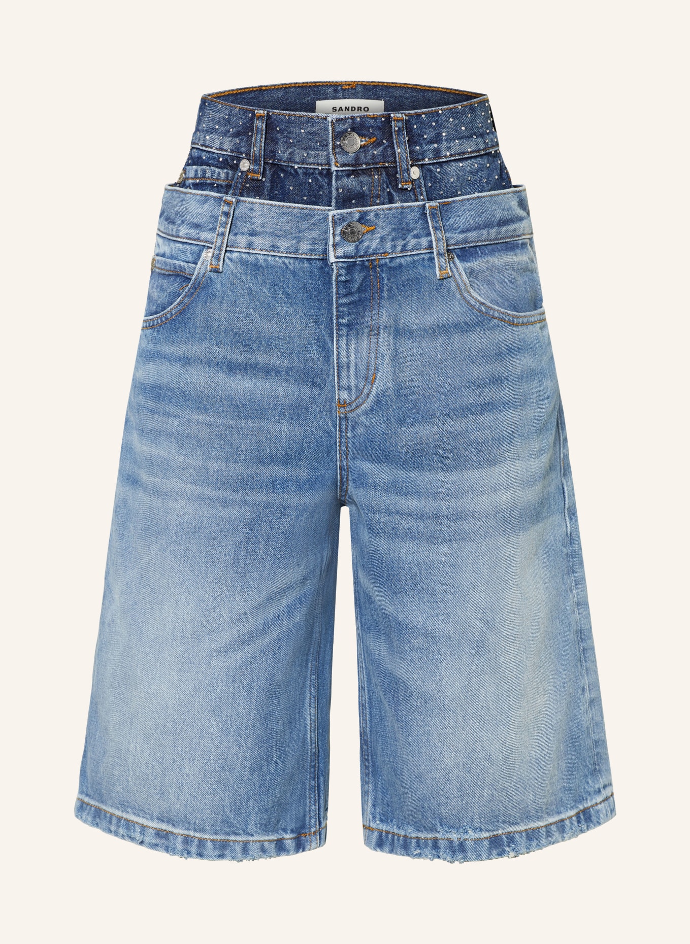 SANDRO Szorty jeansowe z ozdobnymi kamykami, Kolor: 4785 BLUE JEAN (Obrazek 1)