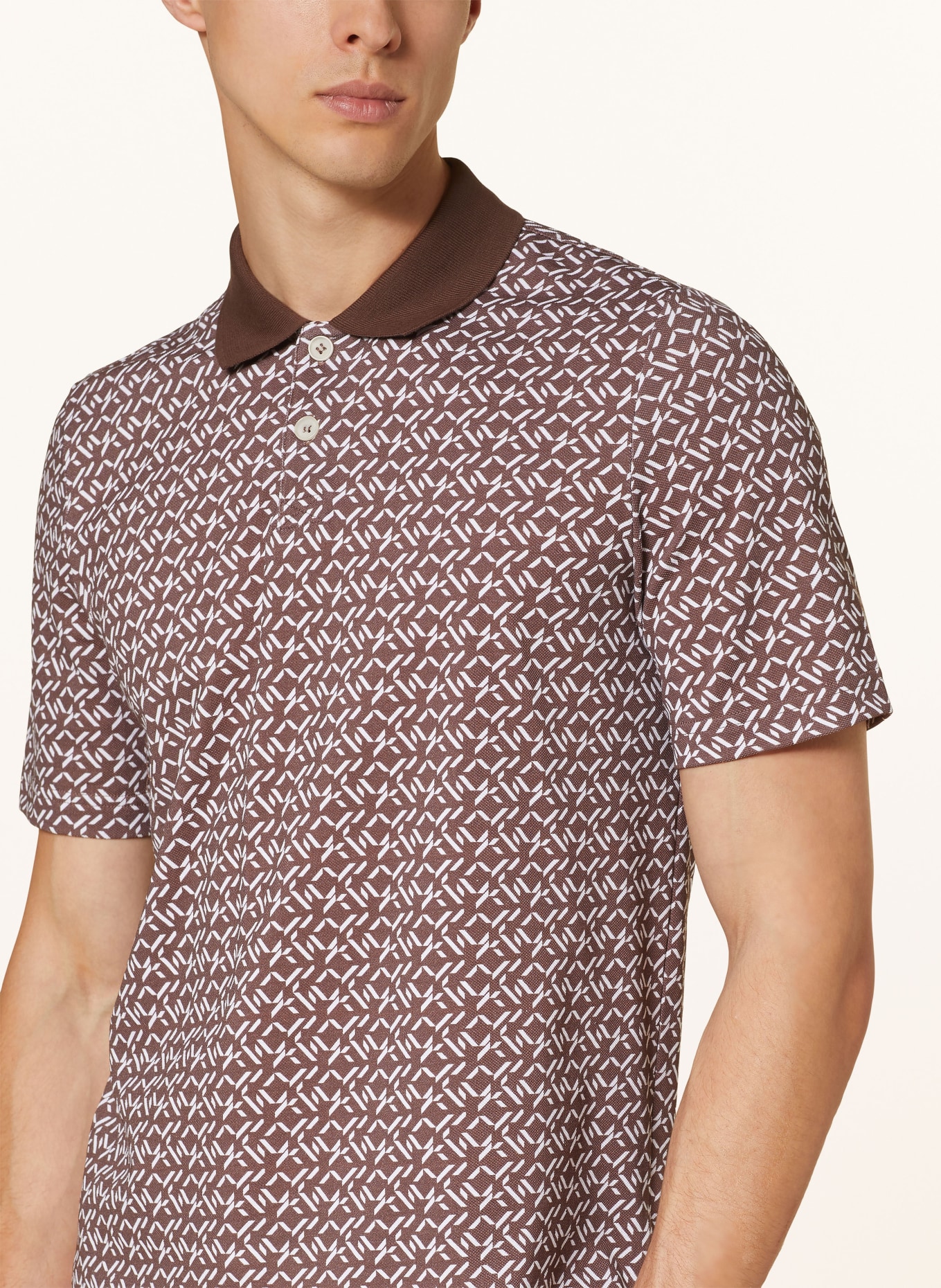 MAERZ MUENCHEN Piqué polo shirt, Color: BROWN/ WHITE (Image 4)
