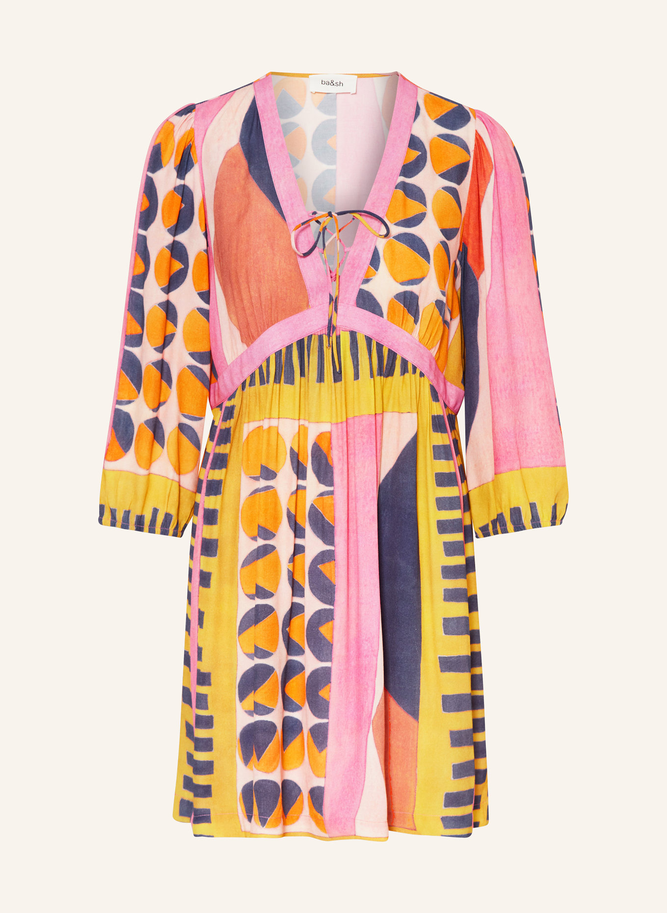 ba&sh Kleid MYRIEM mit 3/4-Arm, Farbe: PINK/ DUNKELGELB/ DUNKELBLAU (Bild 1)