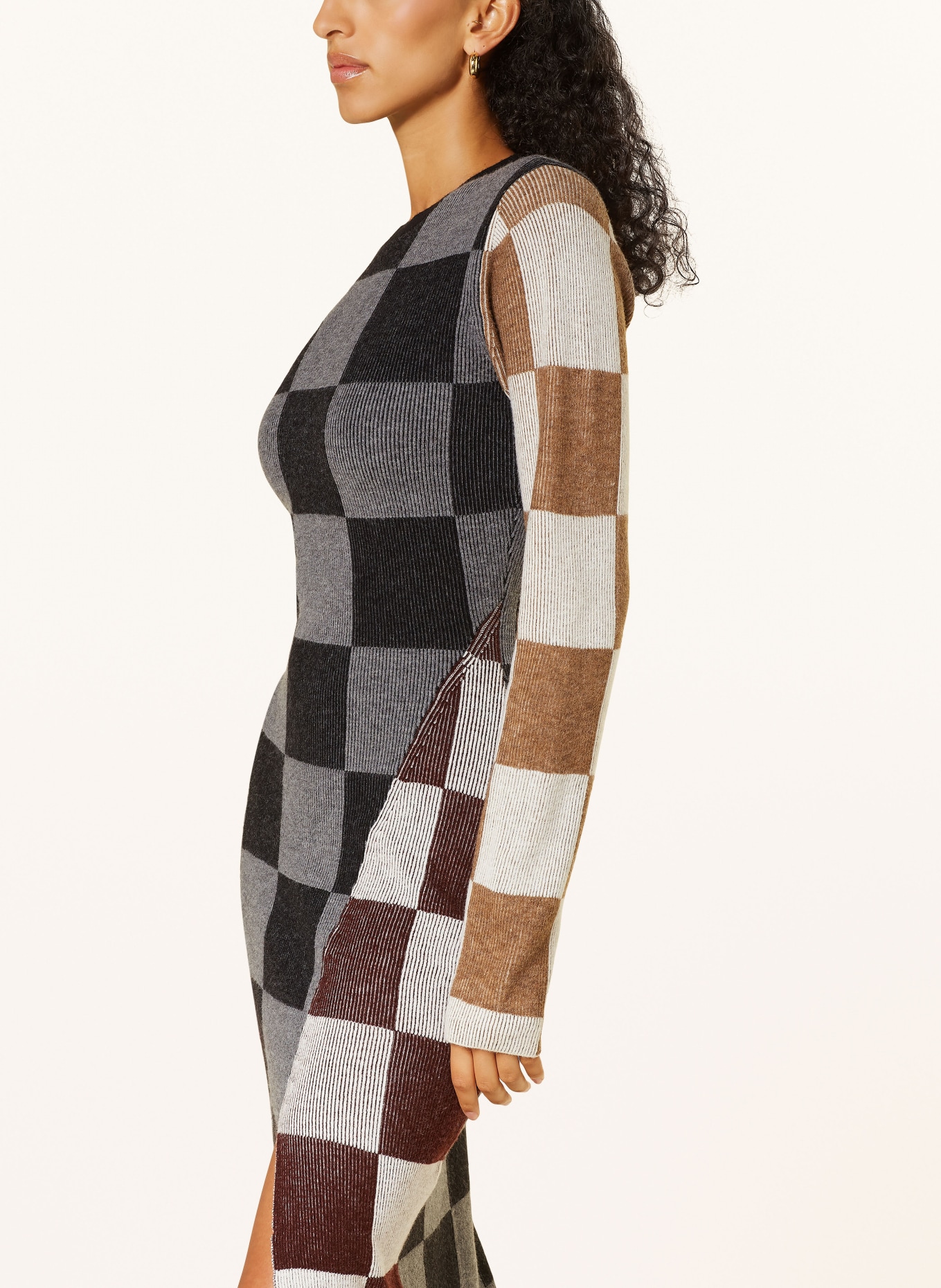 STINE GOYA Strickkleid: SCHWARZ/ GRAU/ BEIGE