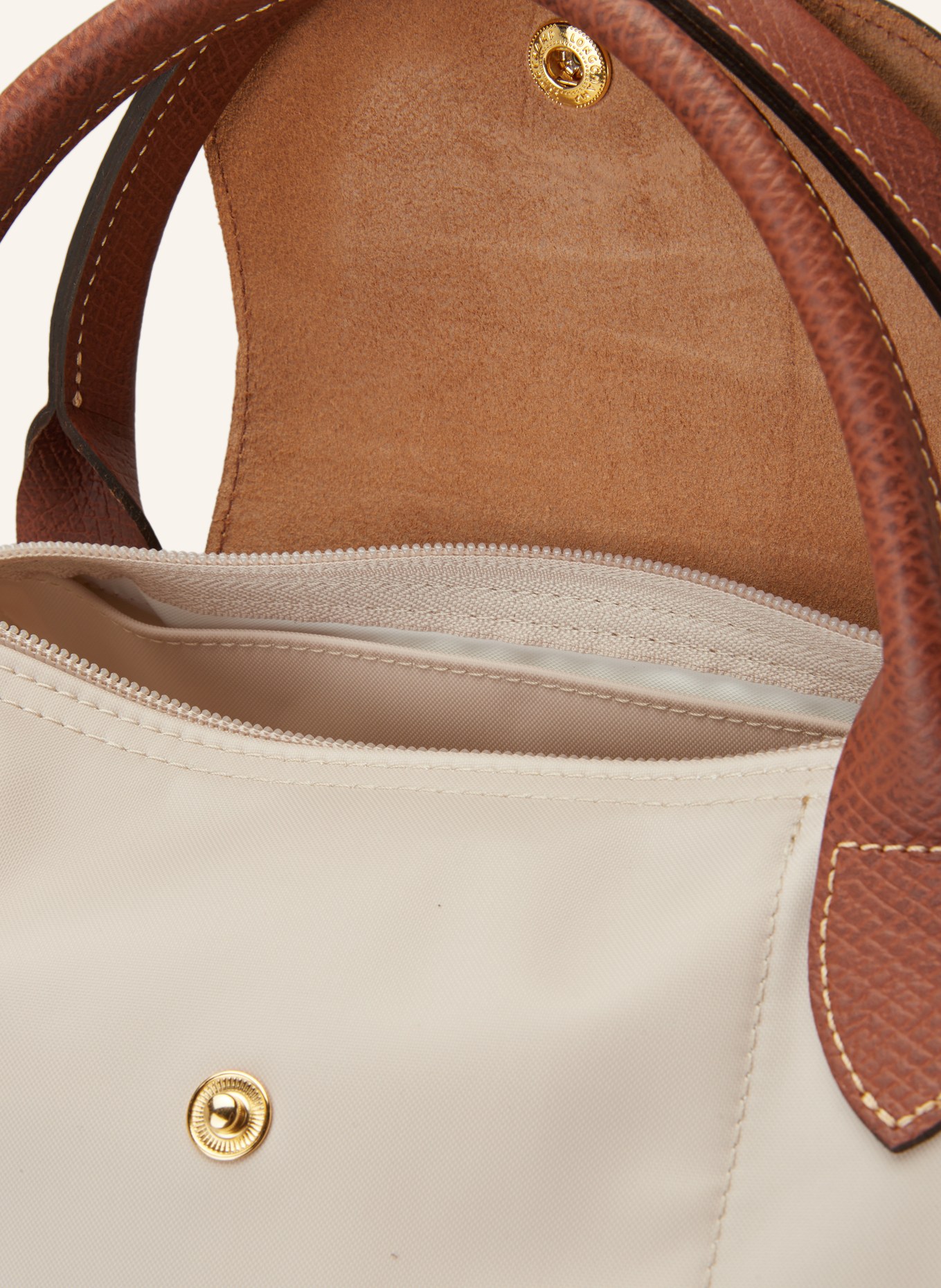 LONGCHAMP Weekender LE PLIAGE: CREME/ BRAUN