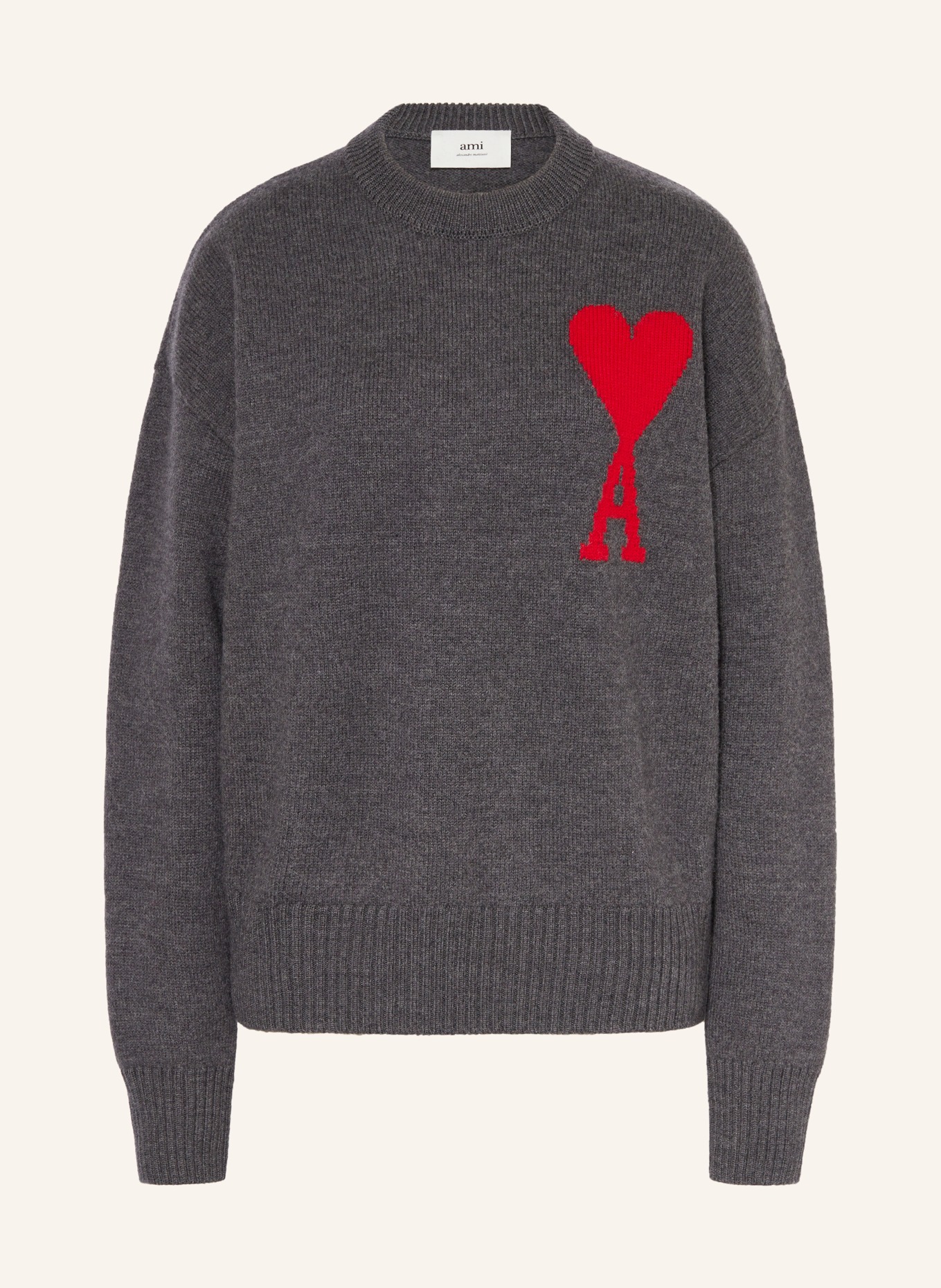 AMI PARIS Sweater: DARK GRAY / RED