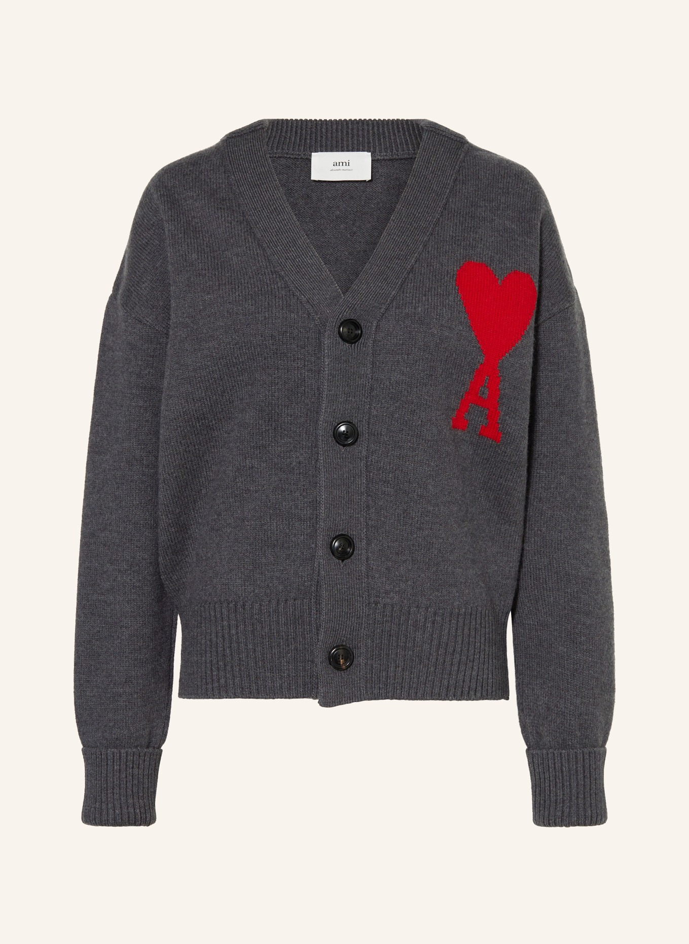 AMI PARIS Kardigan oversize: CZIEMNOSZARY / CZERWONY