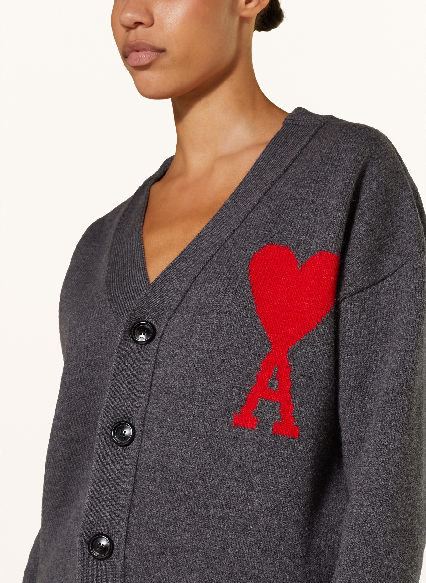 AMI PARIS Kardigan oversize: CZIEMNOSZARY / CZERWONY