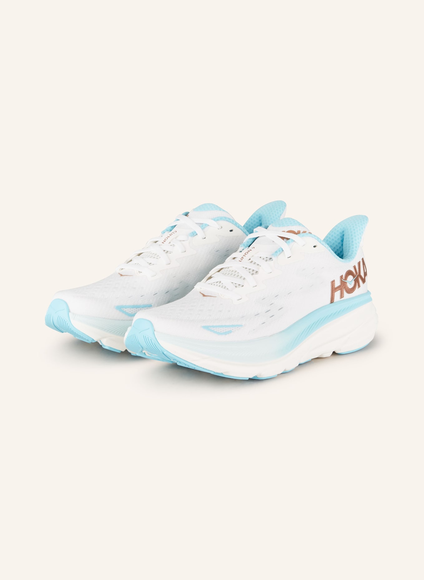 HOKA Running shoes CLIFTON 9, Color: WHITE/ TURQUOISE (Image 1)