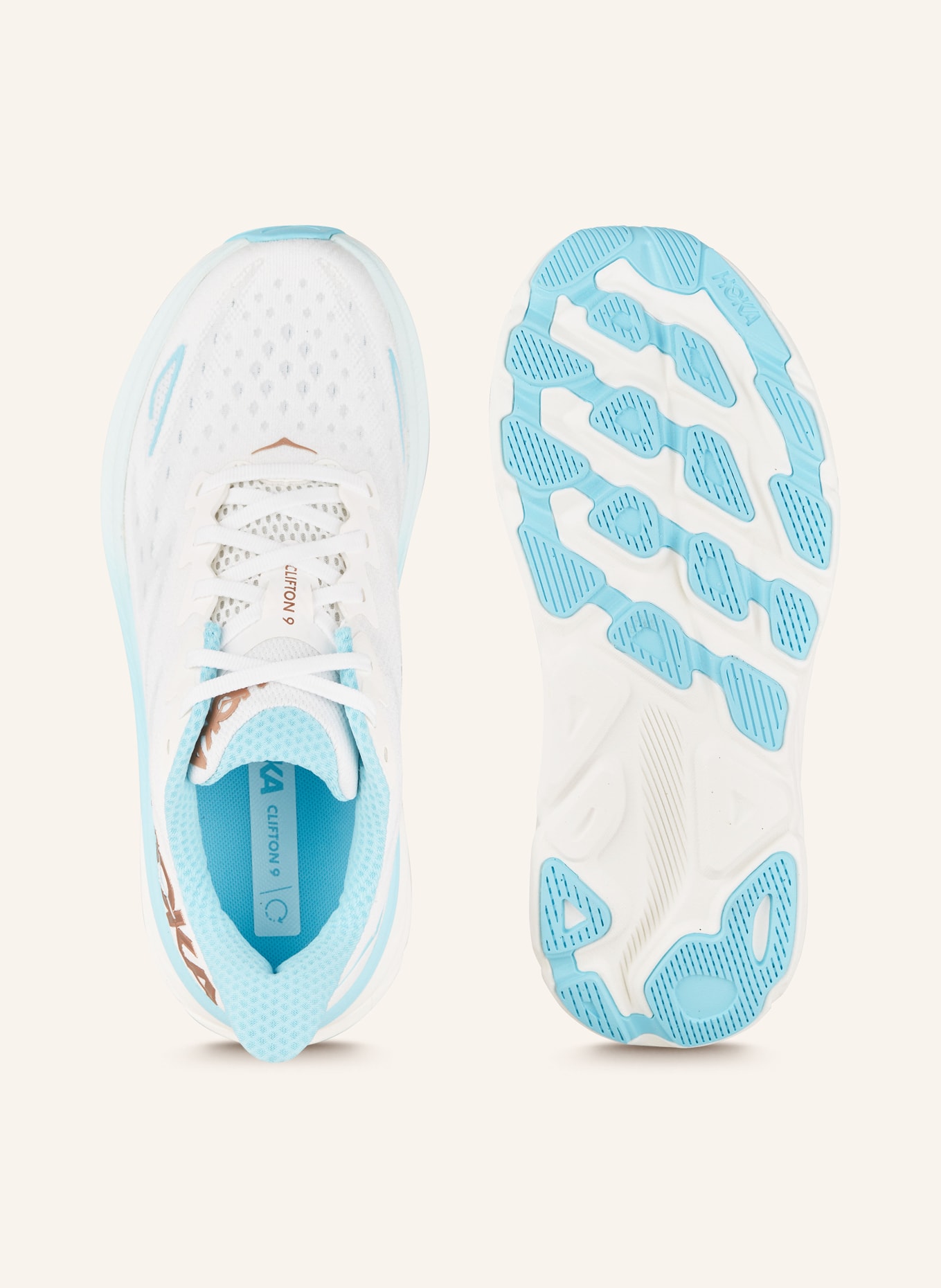 HOKA Running shoes CLIFTON 9, Color: WHITE/ TURQUOISE (Image 5)