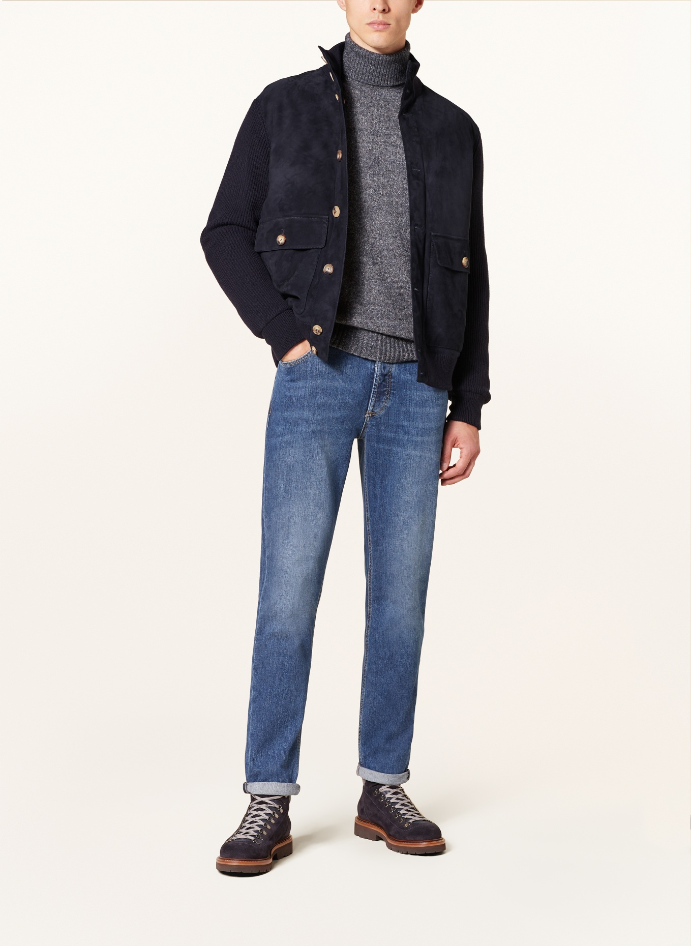 BRUNELLO CUCINELLI Blouson im Materialmix mit Cashmere und Leder  