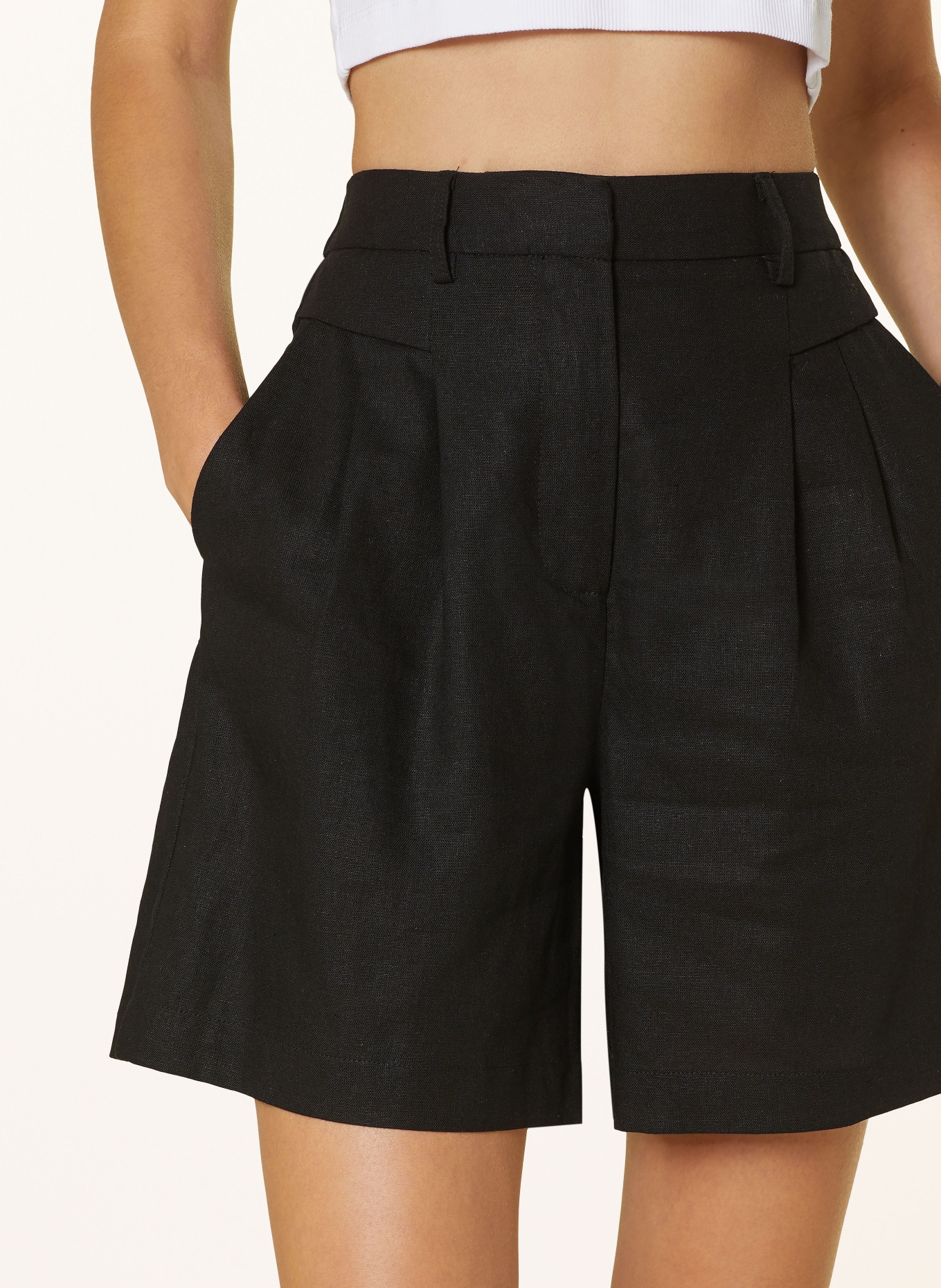 Y.A.S. Shorts with linen, Color: BLACK (Image 5)